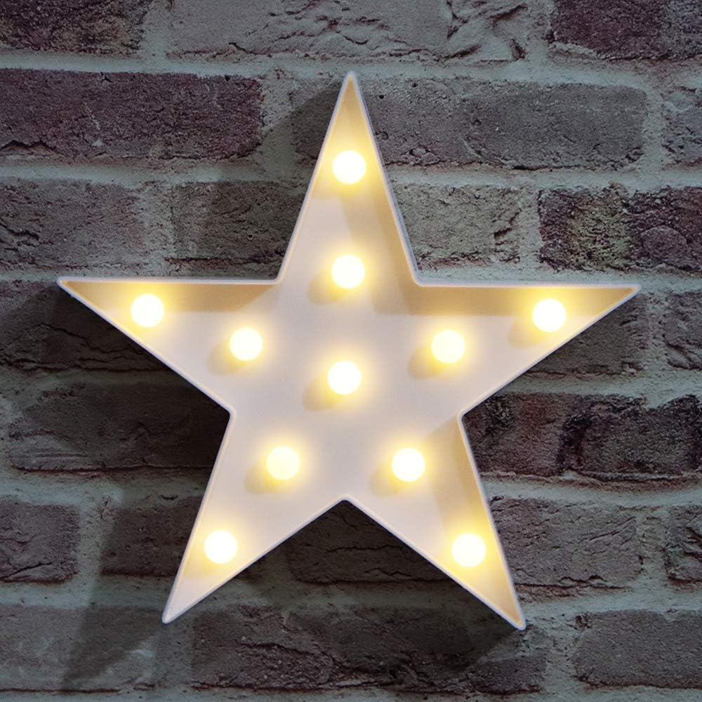LED Marquee Star Sign Night Light, Battery Operated Star Shaped Desk Table Lamp for Kids, Baby, Child, Girl Gift, Nursery Room, Wall Decor (White)