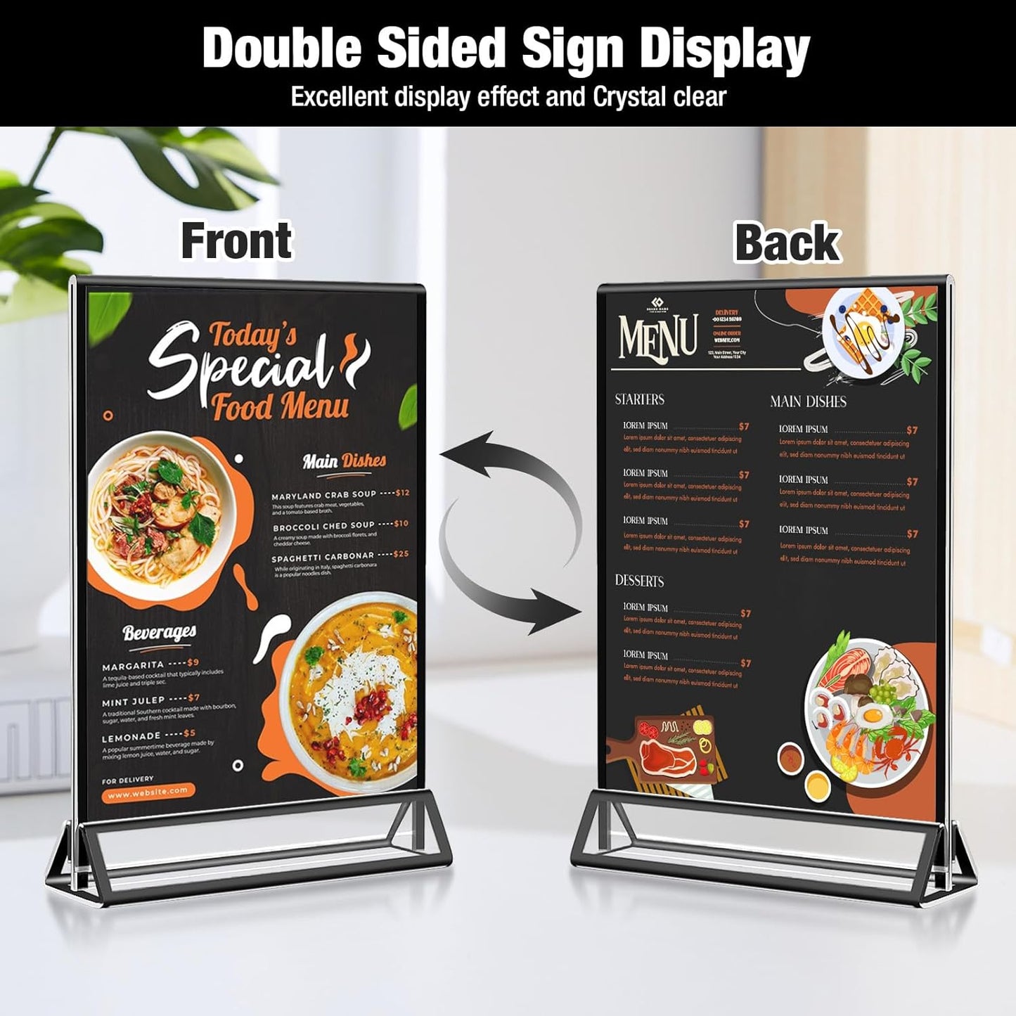 Acrylic Black Sign Holders 4x6, 12 Pack Wedding Black Table Number Holders, Double Sided Photo Display Picture Frame Paper Stand, Clear Flyer Stand Menu Holder for Wedding, Home, Party, Restaurant