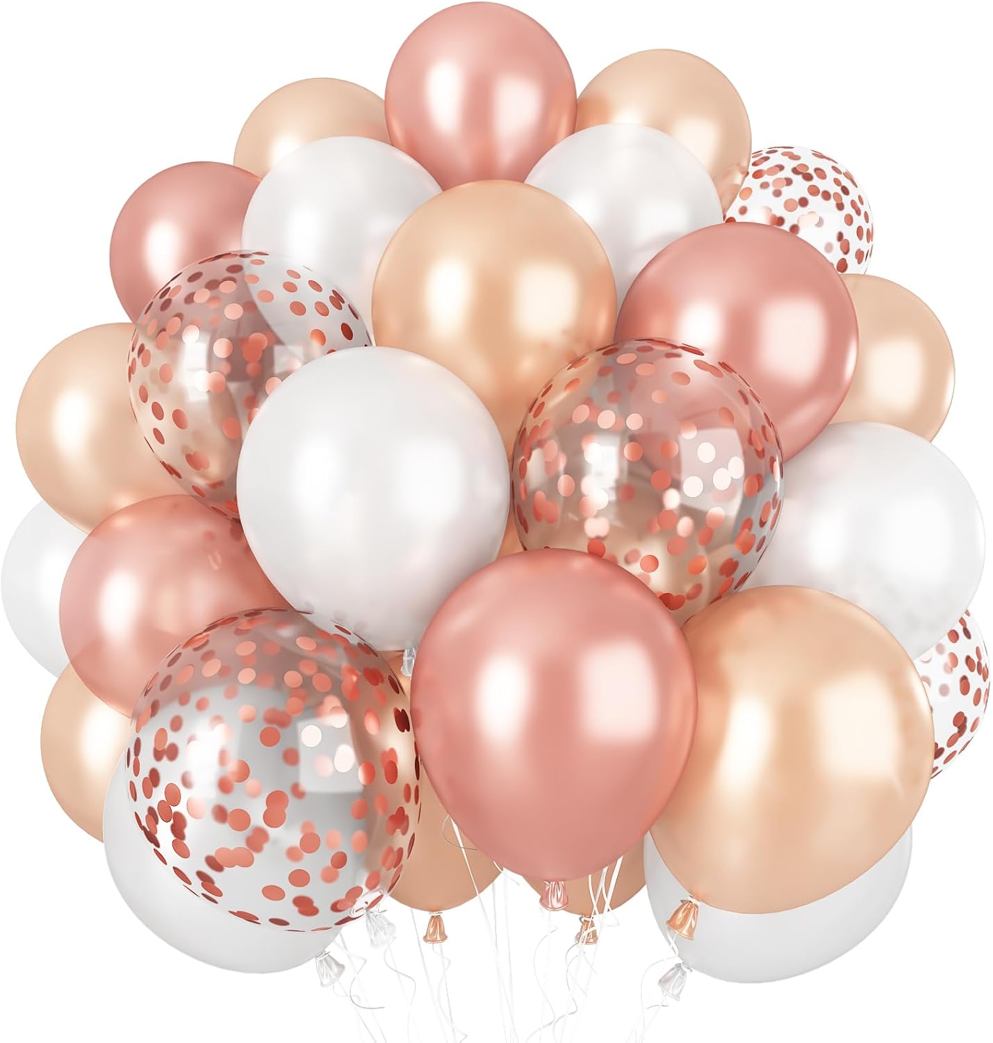 Rose Gold Balloons, 60PCS 12inch Rose Gold White Champagne Latex Balloon Confetti Balloons with Ribbon for Wedding, Baby Shower, Birthday, Engagement, Bridal Shower, Princess Party