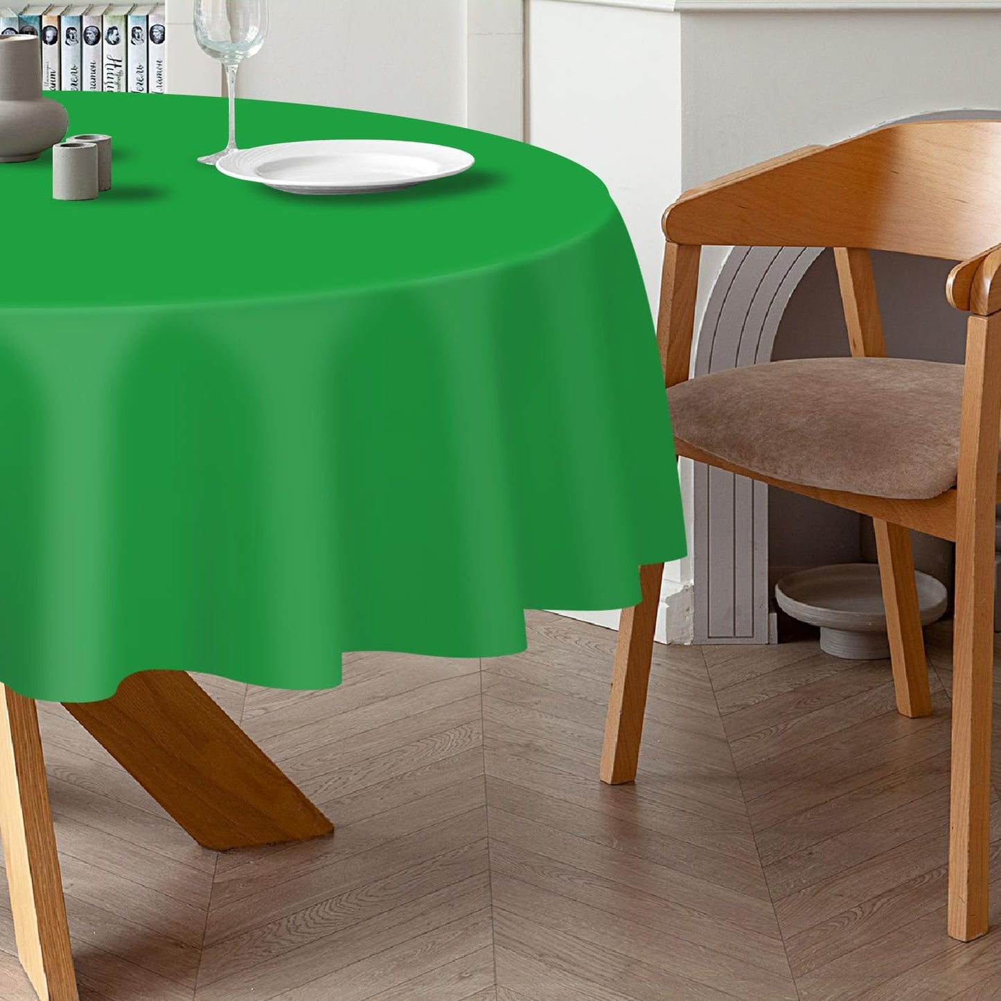 QIKSION Green Round Tablecloth 12 Pack, 84 Inch Plastic Table Cover Disposable for Parties