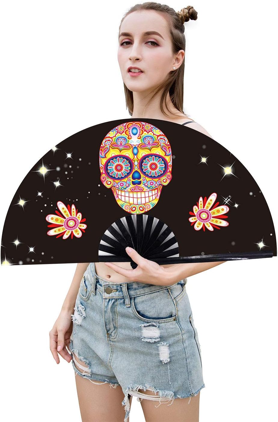 Amajiji Large Folding Hand Rave Fan Popping Fan for Line Dancing Clacking Fans for Boots On The Ground Dance,Party,Decoration,Festival (Alien)
