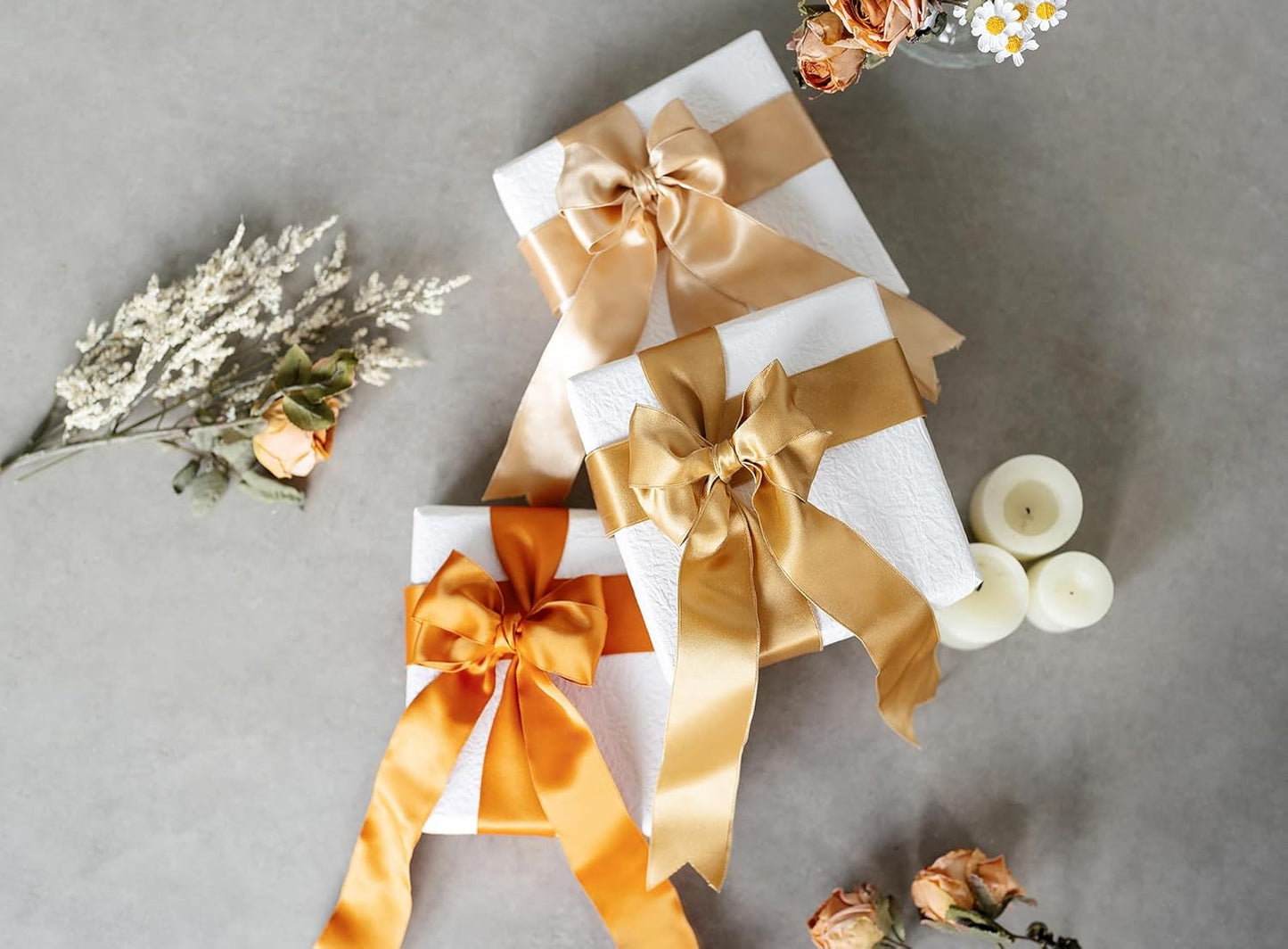 Orange Satin Ribbon Double-Faced Wired Ribbons for Gift Wrapping Flower Bouquet Bows Wedding Invitation Christmas Decor Crafts 1-1/2 Inch 10 Yards