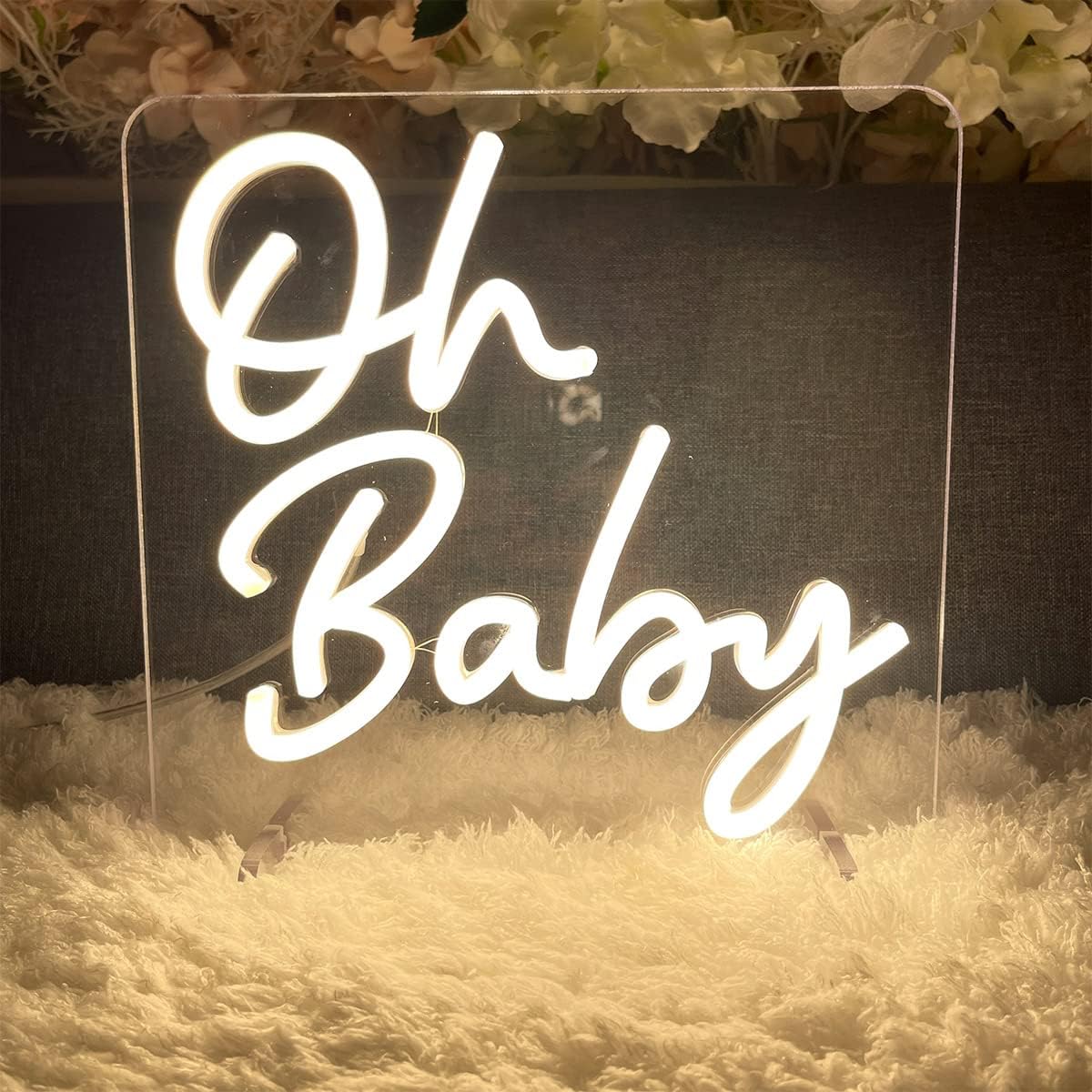 Oh Baby Table Number Neon Sign Desk Lamp Night Light Wedding Letter LED Neon Sign Wedding Table Decorations Neon Light Bedroom Home Room Decor Christmas Party Warm White USB 25×24 CM