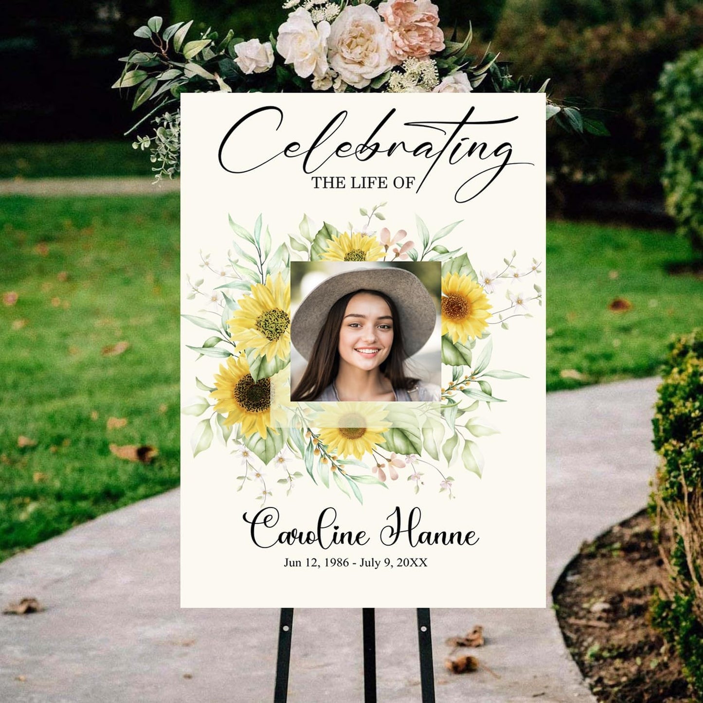 Sunflower Large Funeral Sign, Personalized Memorial Welcome Sign, Yellow Floral Custom Celebration of Life Poster Board, Forever in our Hearts, Funeral Decor Idea, Funeral program