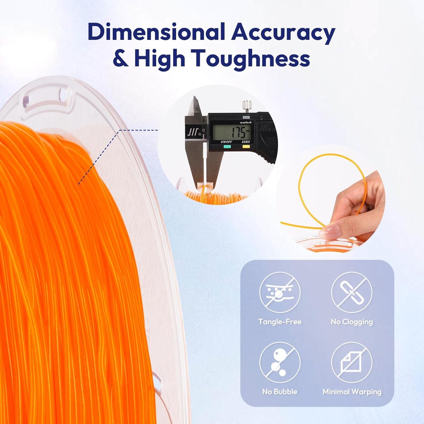 AMOLEN 95A TPU 3D Printer Filament 1.75mm, High Hardness & Resilience TPU Basic Orange Filament, 1KG Flexible 3D Filament, Dimensional Accuracy +/- 0.02mm, Suitable for Most FDM 3D Printers