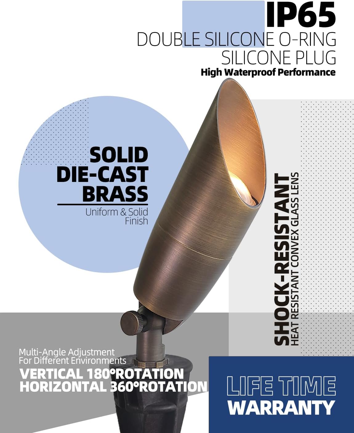 MALORY Solid Brass Landscape Spotlight 10-Pack with Bulb(S06), Low Voltage Front and Backyard Landscape Lighting with Large Rugged Slot Spike & Wire Connector,12V AC/DC Garden Patio Spot Up Light