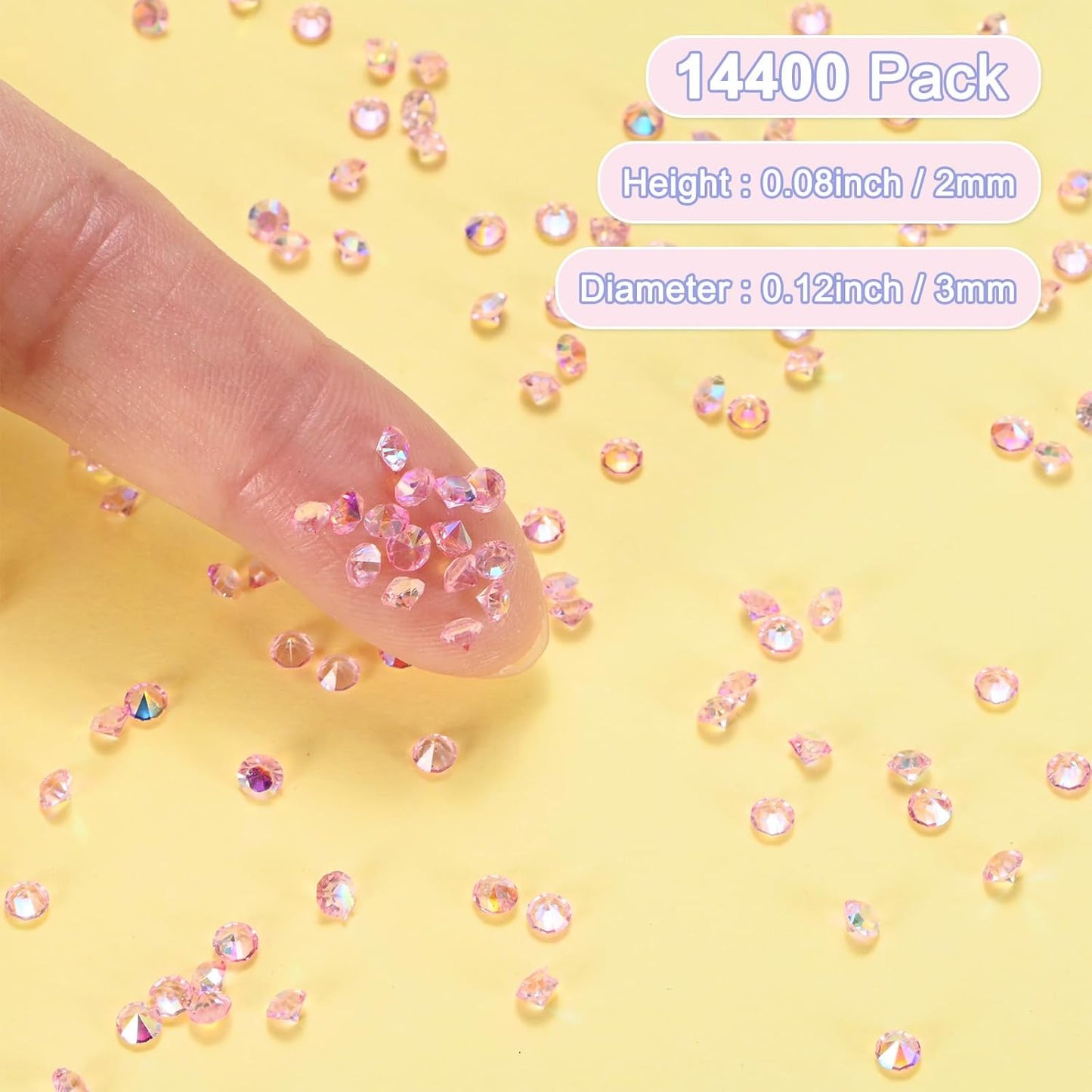 14400-Pack Acrylic Diamonds, 0.12 Inch/3mm Wedding Table Scatter Confetti Crystals for Vase Fillers/Art Craft, Acrylic Diamonds Gems [Light Pink AB]