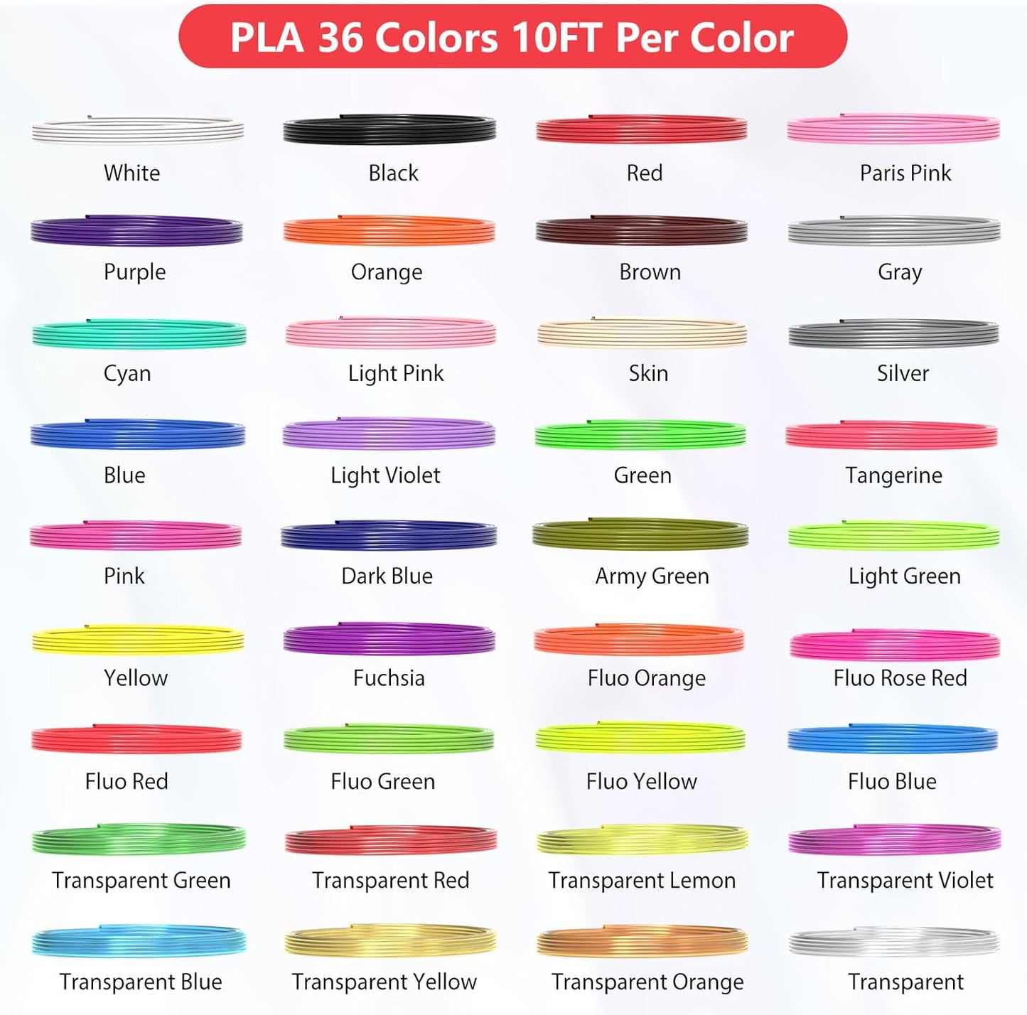 36 Colors 3D Pen Filament 1.75mm PLA, Each Color 10 Feet, Total 360 Feet 3D Pen Filament Refills 3D Printing Pen Refills with High-Precision Diameter Not Compatible with 3Doodler Pen