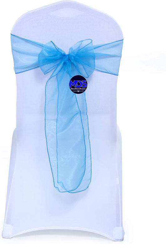 MDS Pack of 100 PCS Organza Chair Sashes Wider Dining Chair Bows Ribbon Tie Back for Wedding Party Birthday Bridal Shower Reception Event Banquet Home Chair Cover Decoration - Blue