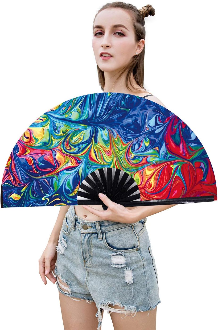 Amajiji Large Folding Hand Rave Fan Popping Fan for Line Dancing Clacking Fans for Boots On The Ground Dance,Party,Decoration,Festival (Ice Ｆire)