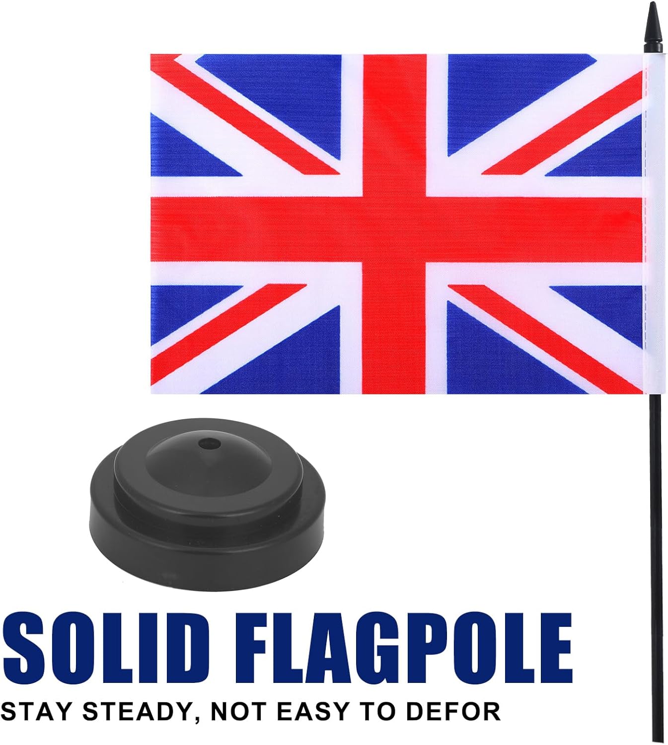 United Kingdom Desk Flag 12" Solid Pole Deluxe Set UK Flags Banner Mini Small Britisher Office Table Flags with Black Stand Base Desktop Decorations(2Pack)