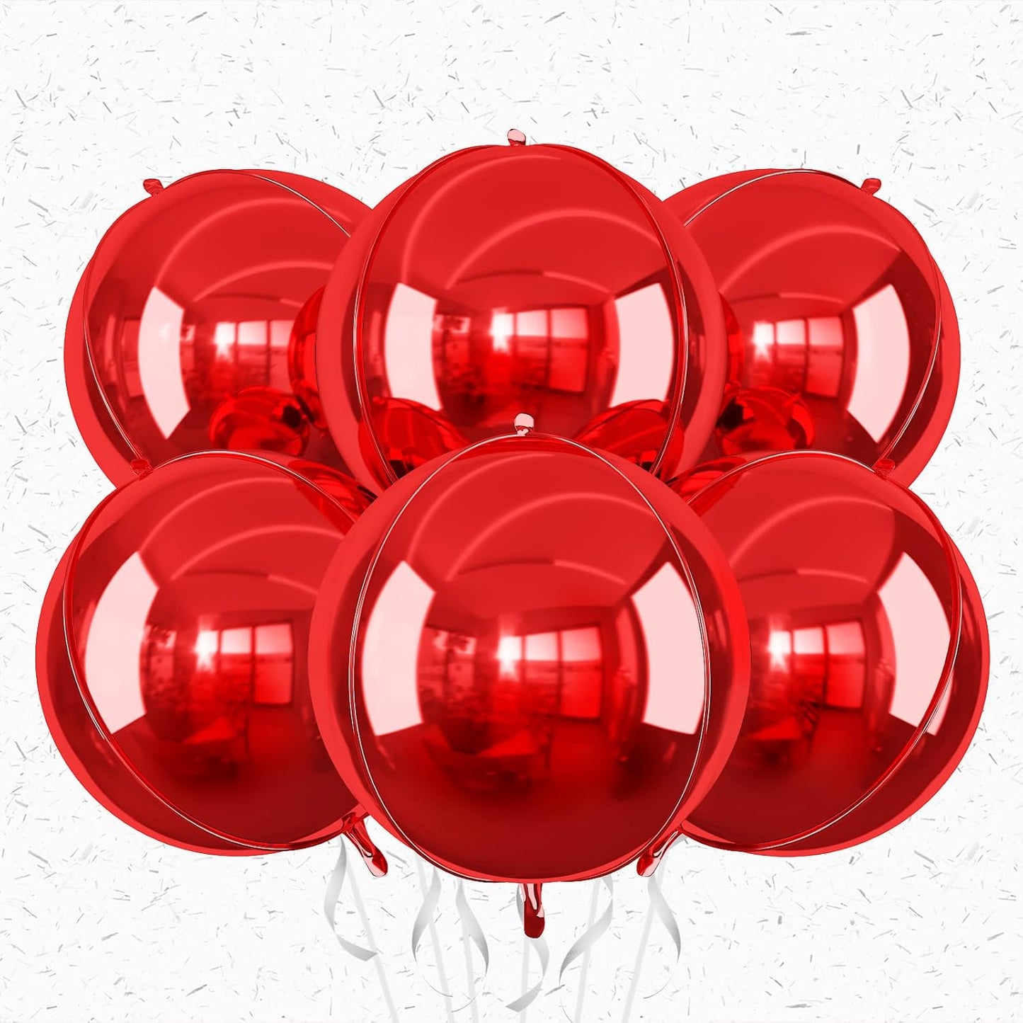 6Pcs Red Round Foil Balloons,Giant 4D Round Ball Balloons,22 Inch Metallic Red Balloon for Birthday Wedding Graduation Prom Party Decorations