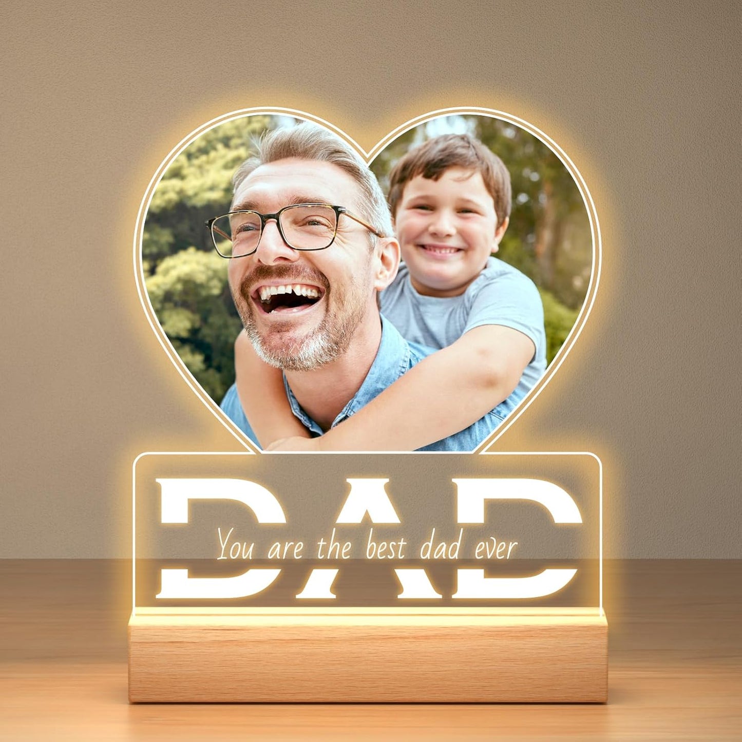 Personalized Photo Gifts for Dad from Daughter and Son, Personalized Picture Frame with Night Light, Custom Acrylic Plaque Photo Frame, Customized Dad Birthday Gifts for Baby Kids Family