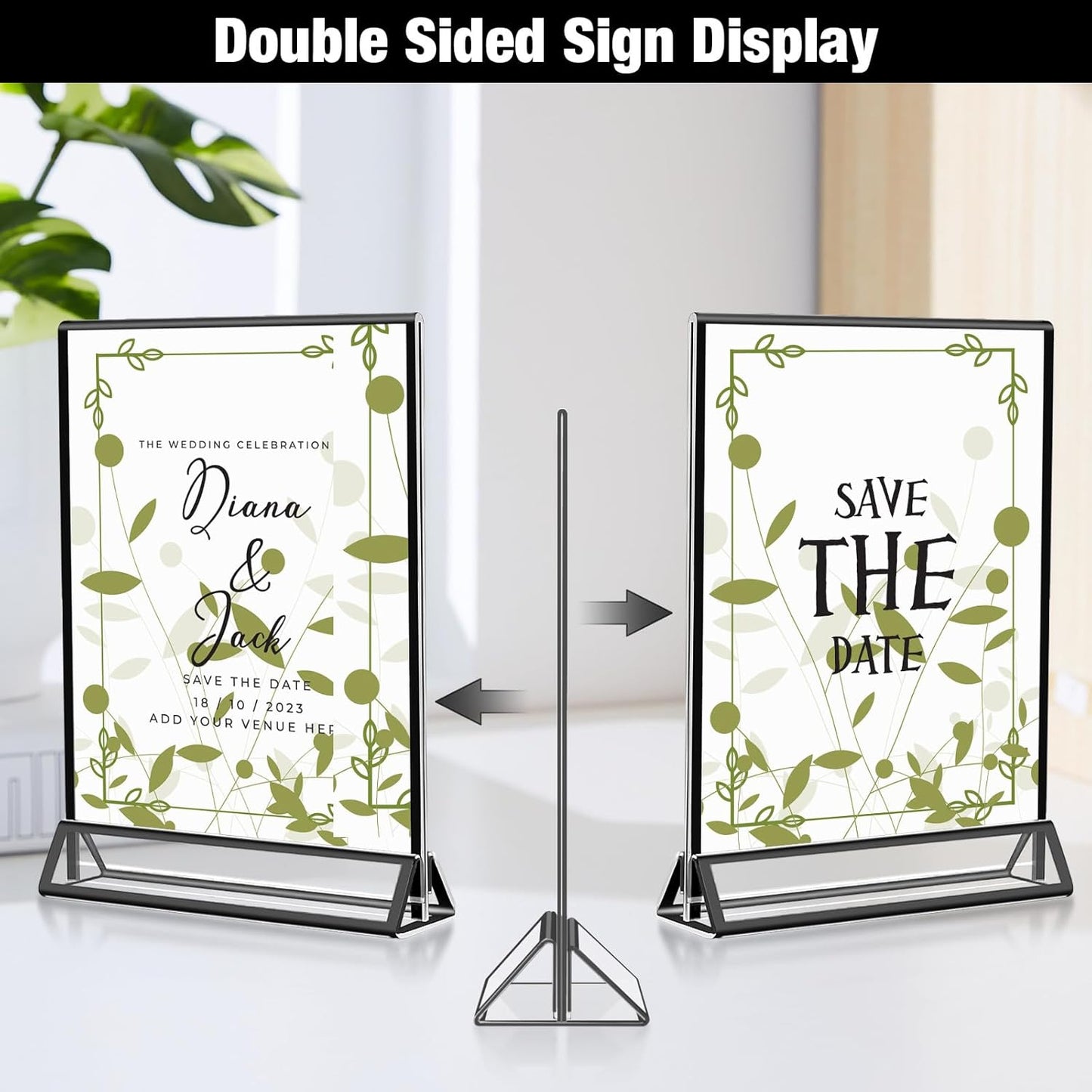 Acrylic Black Sign Holders 4x6, 12 Pack Wedding Black Table Number Holders, Double Sided Photo Display Picture Frame Paper Stand, Clear Flyer Stand Menu Holder for Wedding, Home, Party, Restaurant