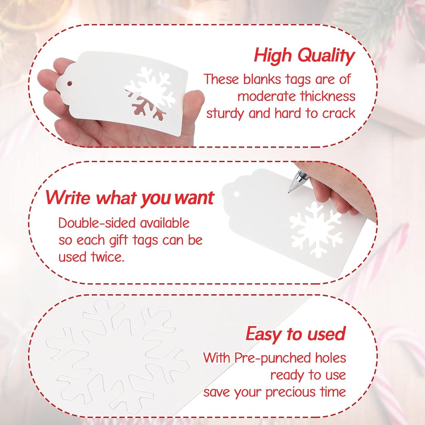 jijAcraft Christmas Gift Tags - 100Pcs Christmas Tags with String, Blank Xmas Name Labels, White Paper Hollow Trees, Rudolph, Snowflake Shapes Holiday Labels for Xmas Party Favors, DIY Crafts, Jar