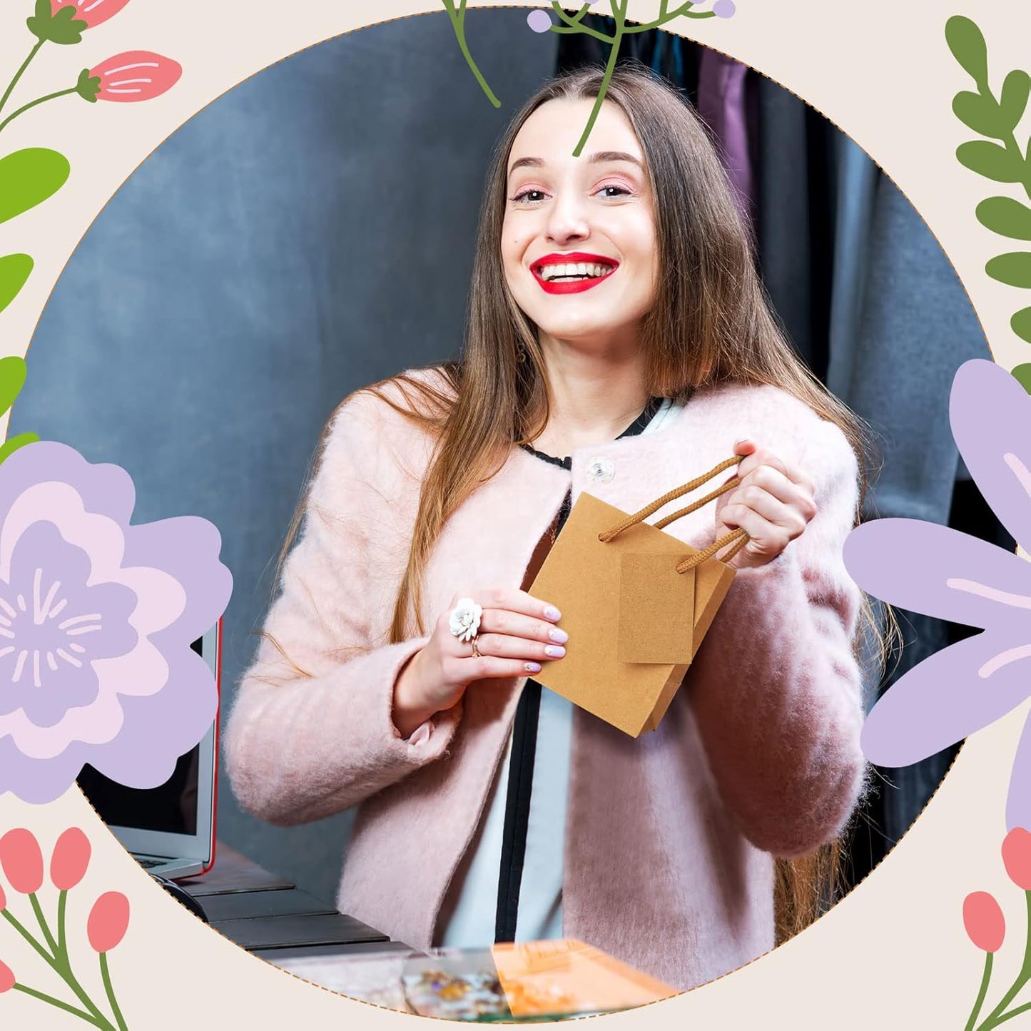 Sherr 100 Pack Mini Gift Bags Bulk, 4 x 2.75 x 4.5 Inches Paper Bags with Tags, Extra Small Paper Gift Boxes with Handles for Birthday, Party Favors, Weddings, Small Business(Brown)