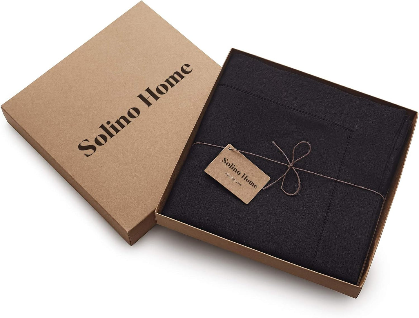 Solino Home Black Linen Tablecloth 60 x 144 Inch - Classic Hemstitch, 100% Pure Linen Rectangular Tablecloth - Machine Washable Table Cloth for Halloween