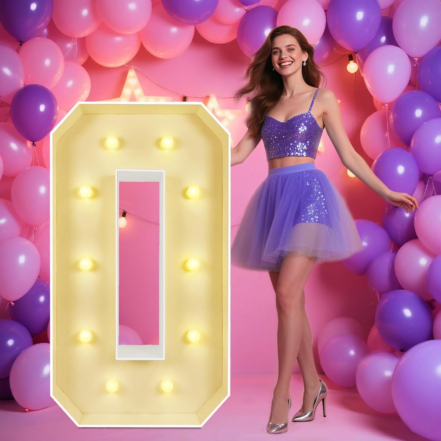 Marquee Light Up Numbers: 4FT Large Decorative Letters Signs for Party Decorations Baby Shower Birthday Wedding Engagement Anniversary, 4 Feet Tall Pre-Cut DIY Foamboard Number 0 - Easy to Assemble