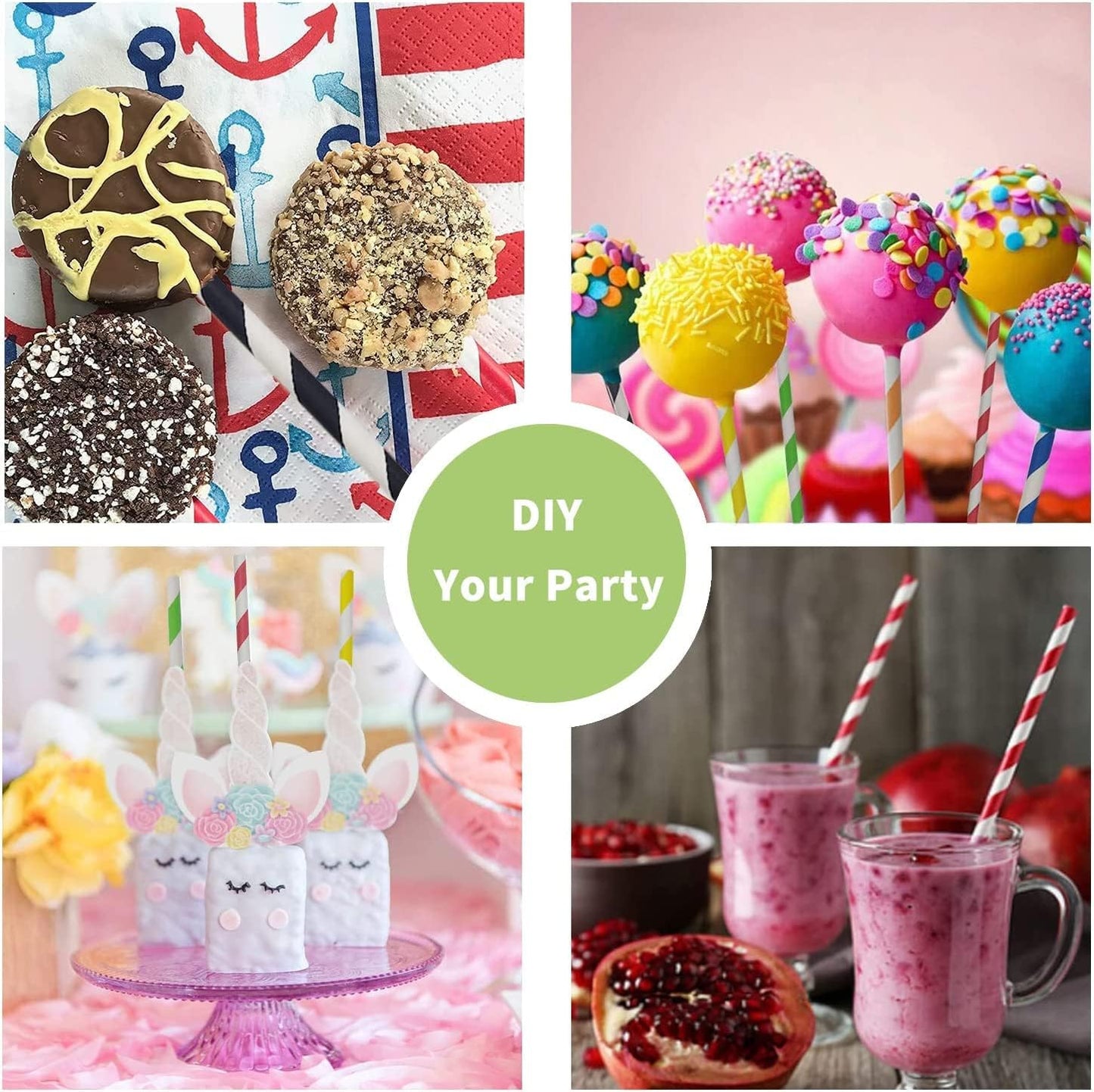 Pink and White Striped Paper Drinking Straws, Cute Pink Girls Shower Straw, Princess Straws, Pastel Stripes Straw for Party Suppliers - Pack of 100