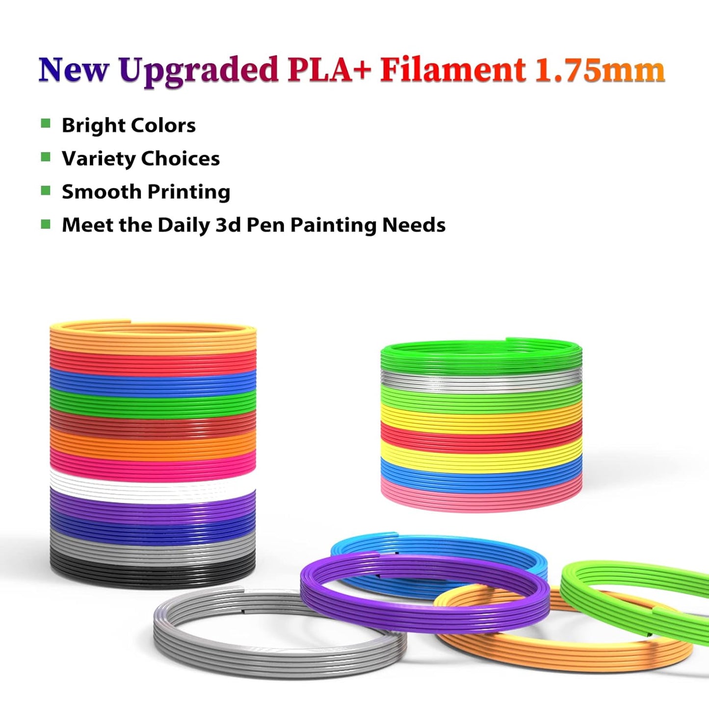 3D Pen Filament 400 Feet 20 Colors, dikale 3D Printing Pen Refills PLA Bonus 250 Stencil eBook, 3D Printer Pen Filament 1.75mm Smooth Printing