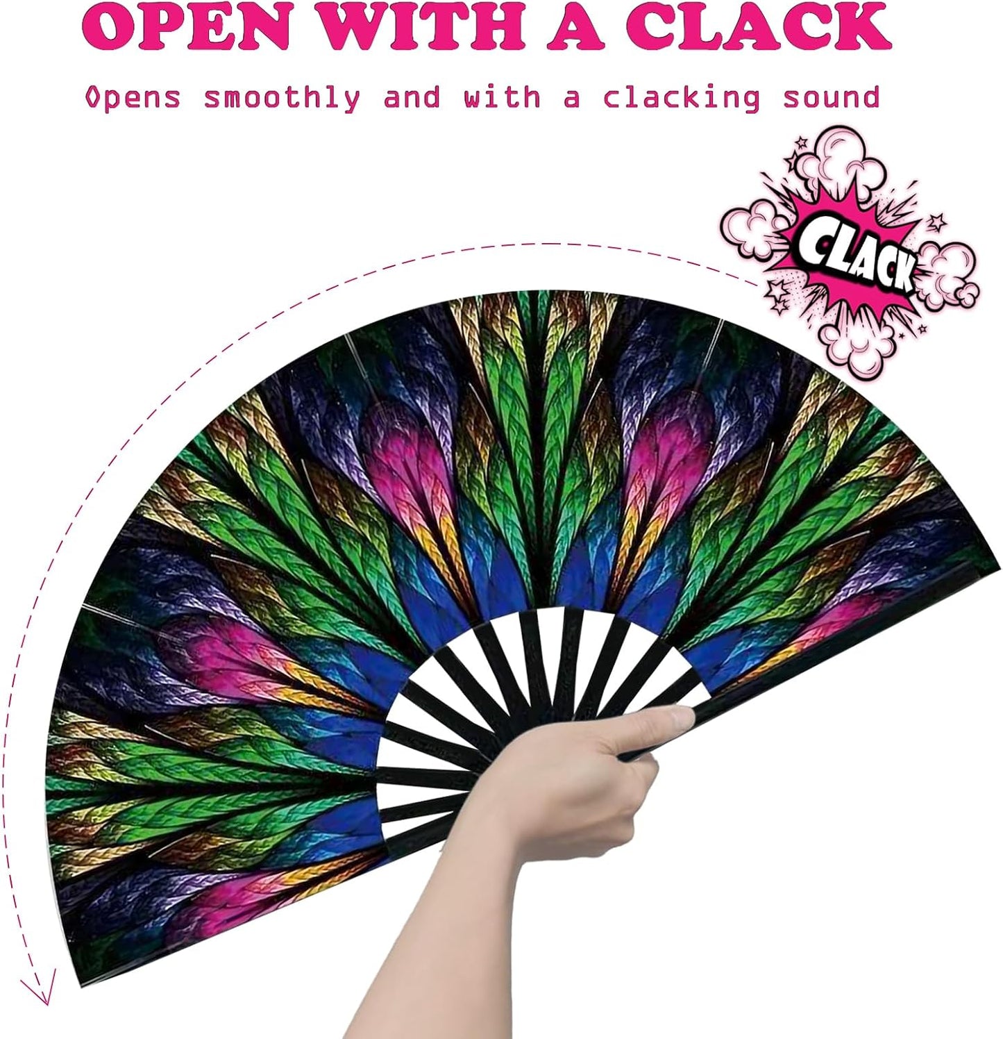 Rave Fan, Large Folding Hand Fan for Women and Men, Popping Fans for Line Dancing for Raves, EDM, Dance Party, and Home Decoration