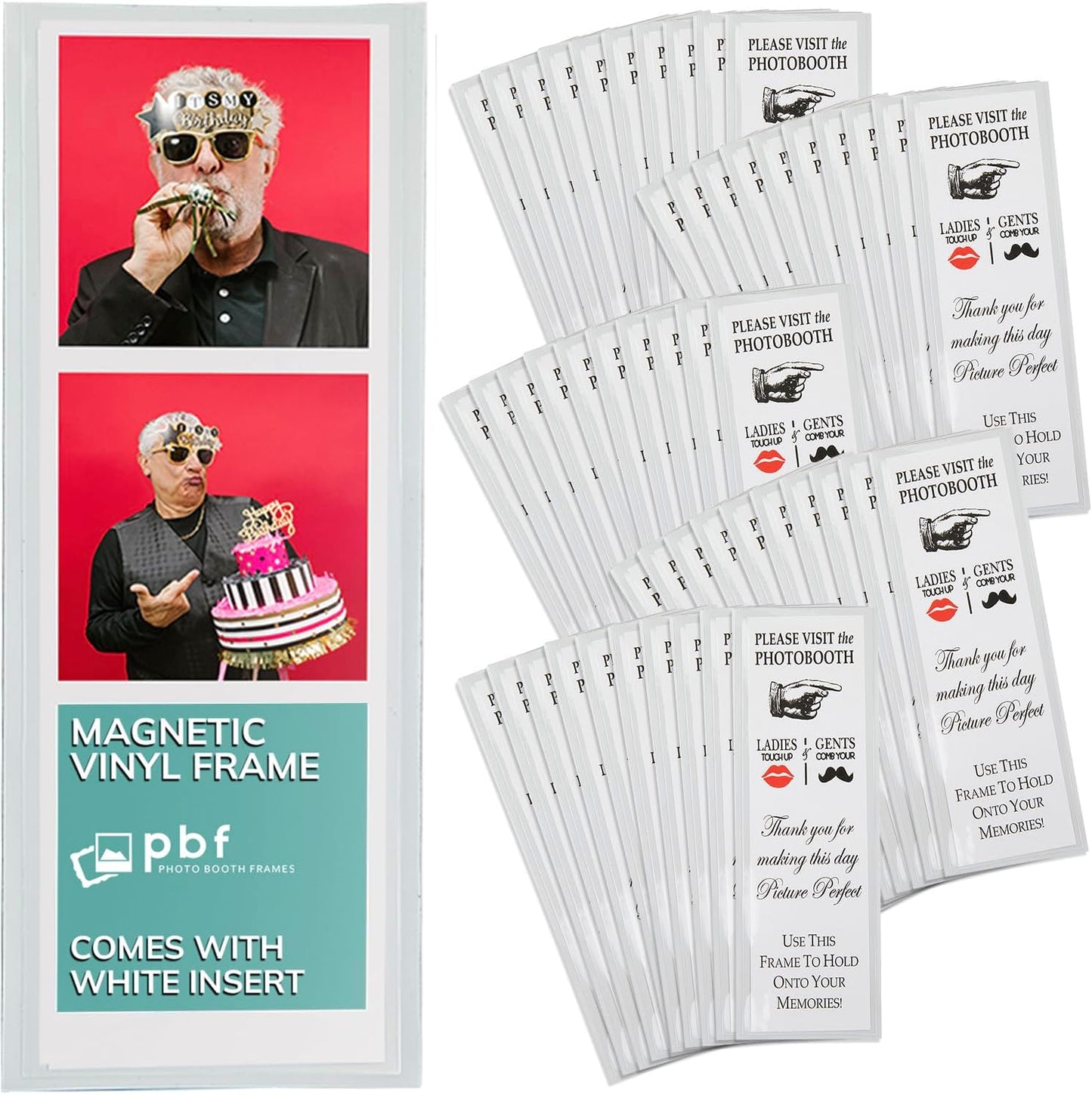 pbf PHOTO BOOTH FRAMES 2x6 Magnetic Picture Frames for Refrigerator | 2 x 6 Clear Magnetic Vinyl Frames for Photo Strips for Fridge (100-Pack)