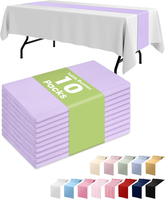 Pureegg Lilac Plastic Table Runners - 10 Pack, 14'' x 108'', Water Resistant & Disposable Lavender Centerpiece Decorations for Table Cloth, Wedding, Birthday, Holiday, Baby Shower, Party, Home Decor