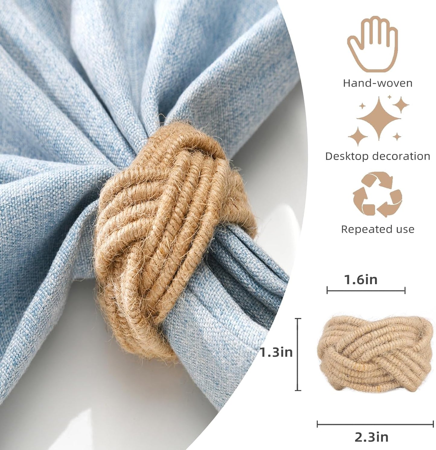 Woven Napkin Rings Set of 12, Farmhouse Burlap Cotton Yute Napkin Rings for Holiday Dinner Birthday Wedding Thanksgiving Christmas Banquet Party Decoration of Table Setting Decor(Yute 12)