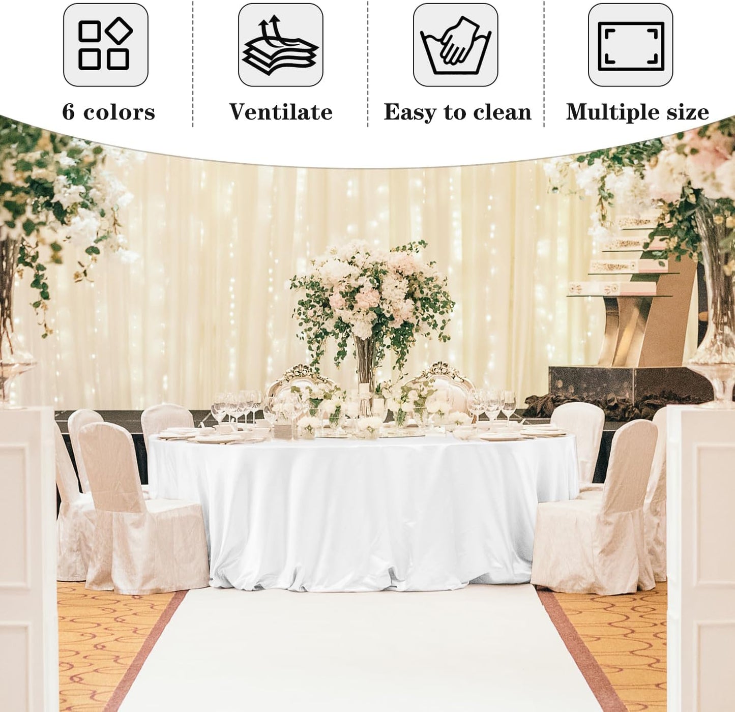 Fitable 6 Pack White Round Tablecloths - 120 Inches in Diameter - Stain Resistant and Washable Table Clothes, Polyester Fabric Table Covers for Wedding, Party, Banquet, Formal Events