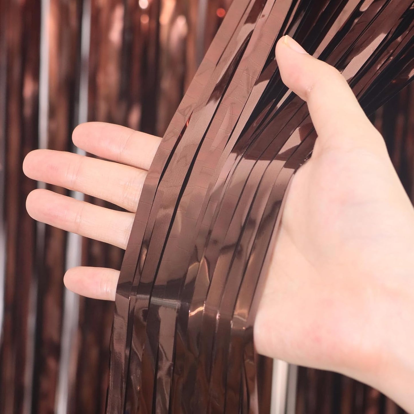 3 Pack 3.3 x 6.6 ft Brown Foil Fringe Backdrop Curtains, Tinsel Streamers Party Decorations, Fringe Backdrop for Birthday, Baby Shower, Gender Reveal, Graduation