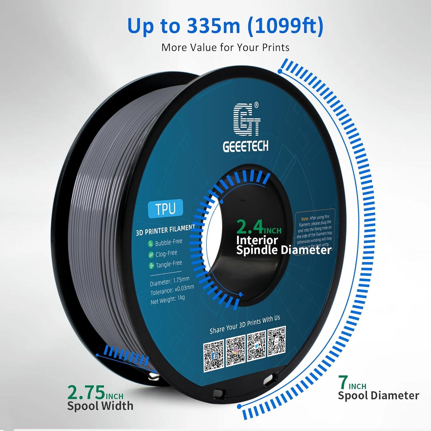 Geeetech TPU Filament 1.75mm, Shore 95A Flexible 3D Printer Filament with High Elasticity, 1KG (2.2lbs) Spool, Dimensional Accuracy ±0.03mm, Fits Most FDM Printers (Clear Silver)
