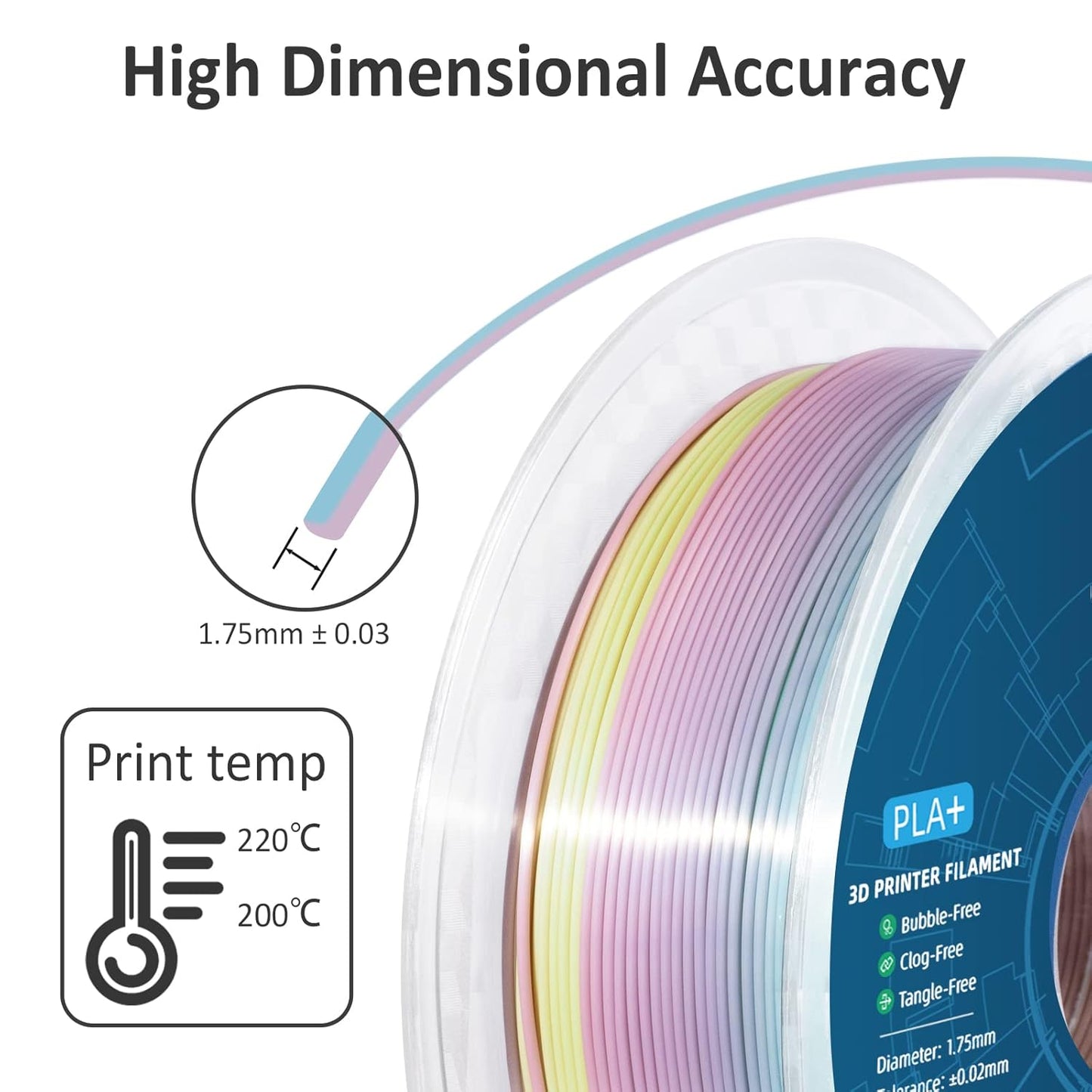 GEEETECH Silk Rainbow PLA Filament 1.75mm, 3D Printer Filament 1kg Spool (2.2lbs), Shiny Multicolor Gradient PLA, +/- 0.02 mm Accuracy, Low Warping, 3D Printing Filament Fits Most FDM 3D Printers