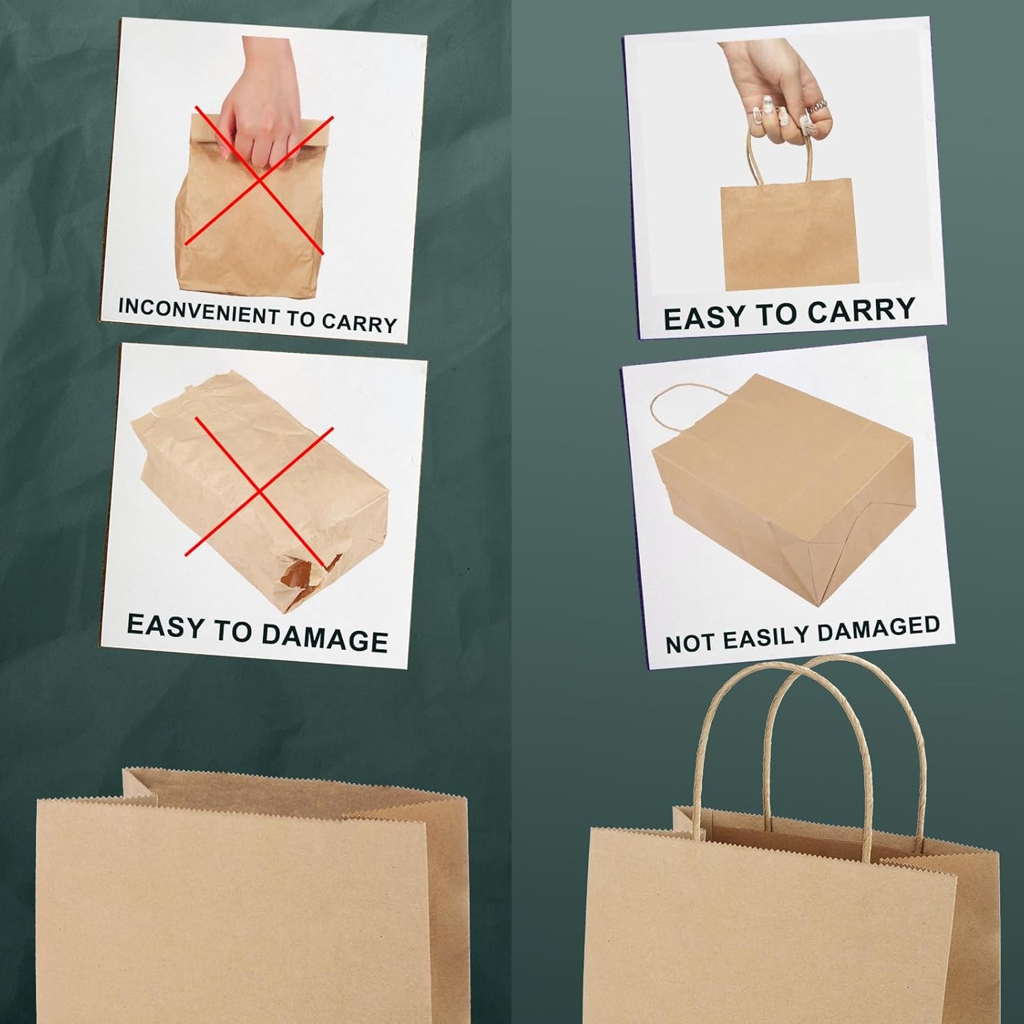 METRONIC Brown Paper Bags with Handles Bulk 5.25x3.75x8'' 100 Pcs Kraft Gift Bags for Small Business, Birthday, Wedding, Party Favors, Christmas, Retail Shopping, Made in USA