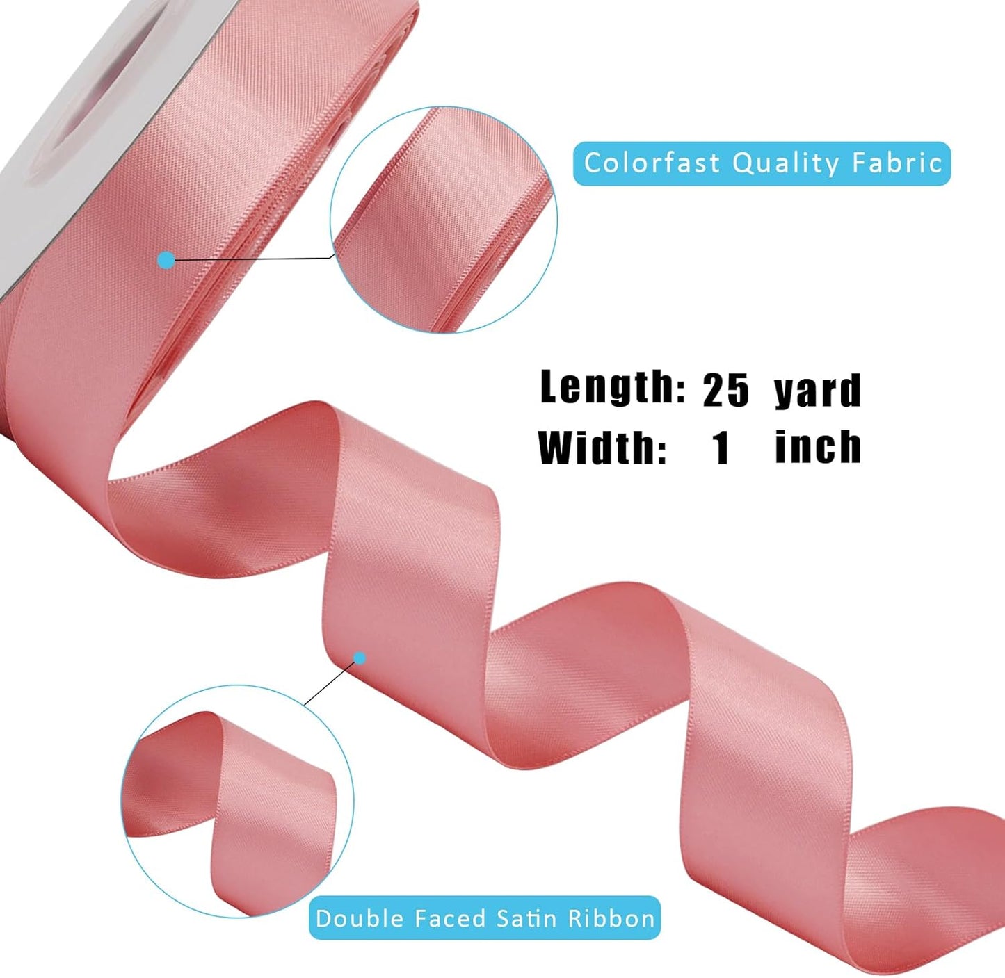 LaRibbons 1 Inch 25 Yard Double Faced Satin Ribbon,Dust Pink Satin Craft Fabric Ribbon for Gift Wrapping Floral Bouquets Wedding Party Decoration