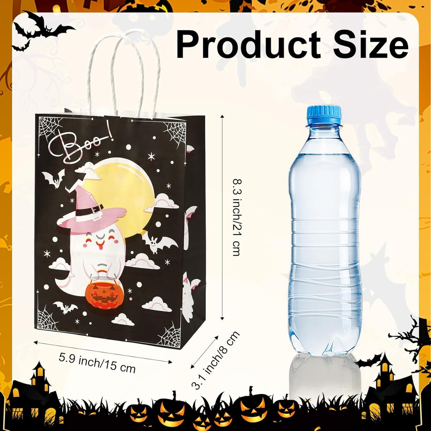 24 Pcs Halloween Paper Gift Bags, 6 Styles Halloween Goodie Bags with Handles, Halloweens Treat Bag Party Favors Bag Holiday Trick or Treat Party Supplies