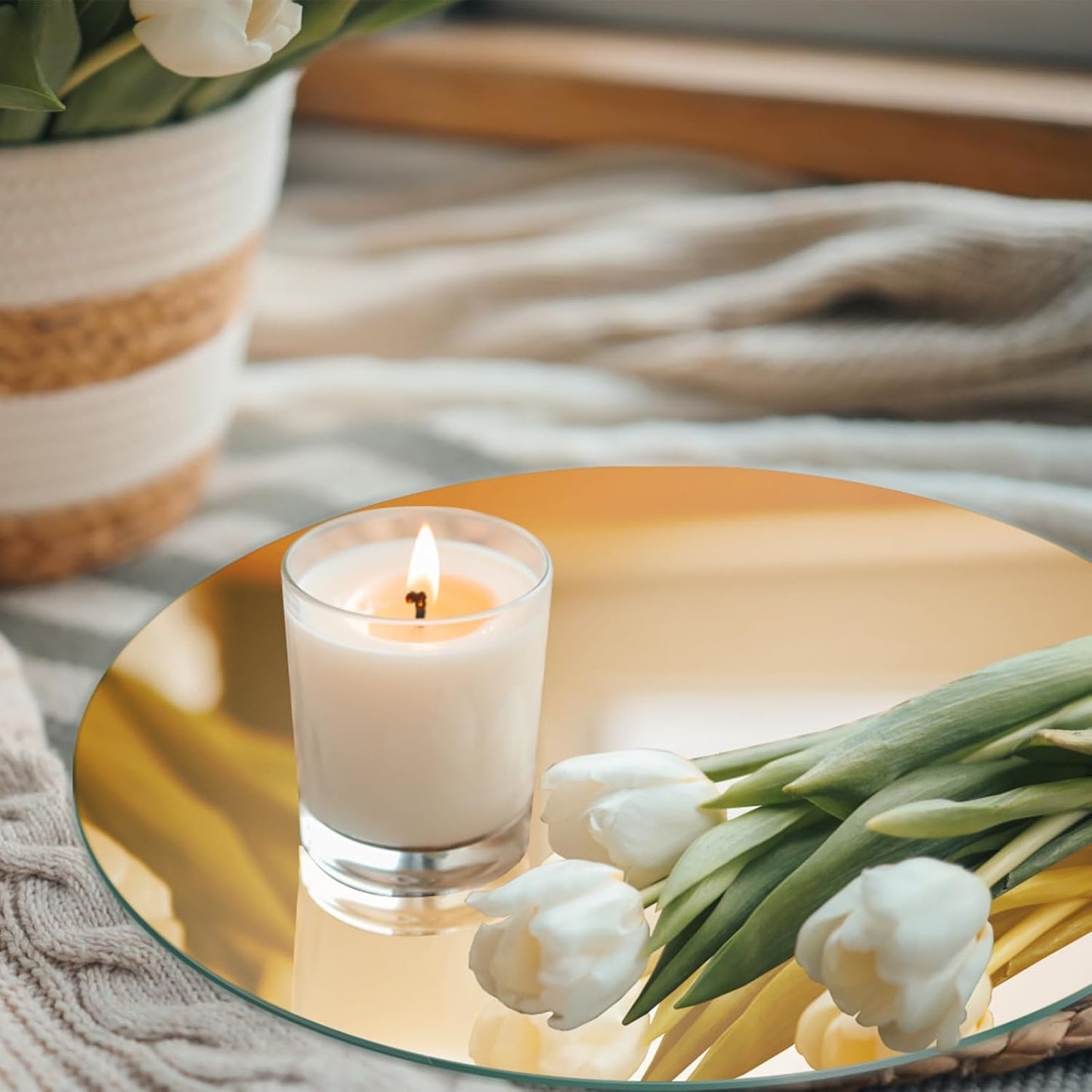 JAMBALAY 12″ Round Mirror Centerpieces for Tables, 12PCS Color Glass Mirror Table Centerpieces, Mirror Plates, Mirror Tray for Wedding, Party Centerpieces and Christmas Decorations, Gold