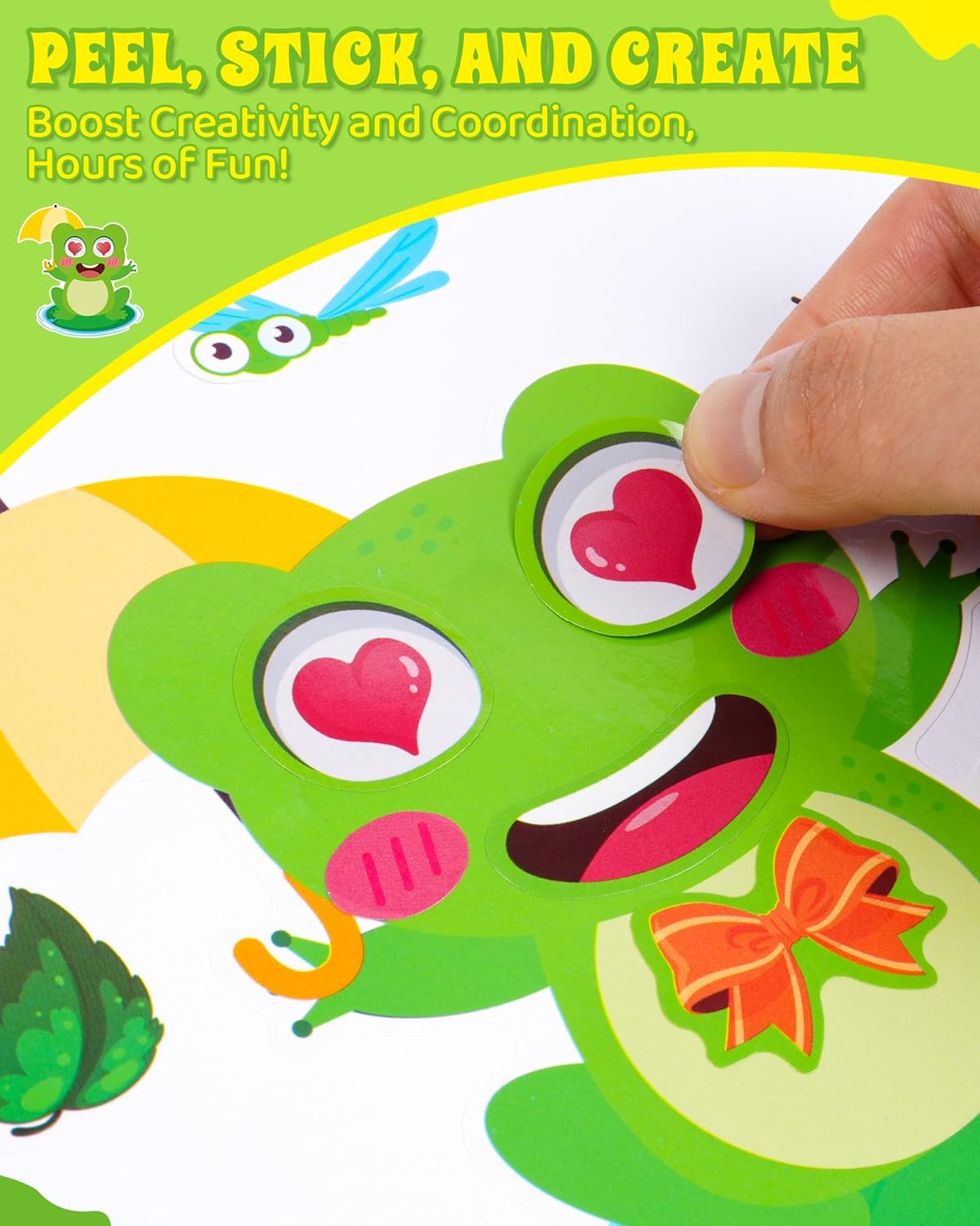 Aowplc 32 Sheets Frog Make-a-Face Stickers for Kids 8 Cute Designs Frog Craft Activities & Party Favors