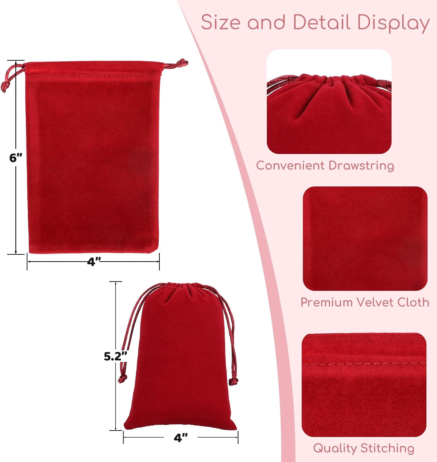 Velvet Drawstring Jewelry Bag, 50Pcs Wine Red Coin Pouch, 4x6 Tarot Card Holder For Wrapping Halloween Party Favors, Small Jewelry, Small Bussiness, Palm Crosses, Customers, For Church