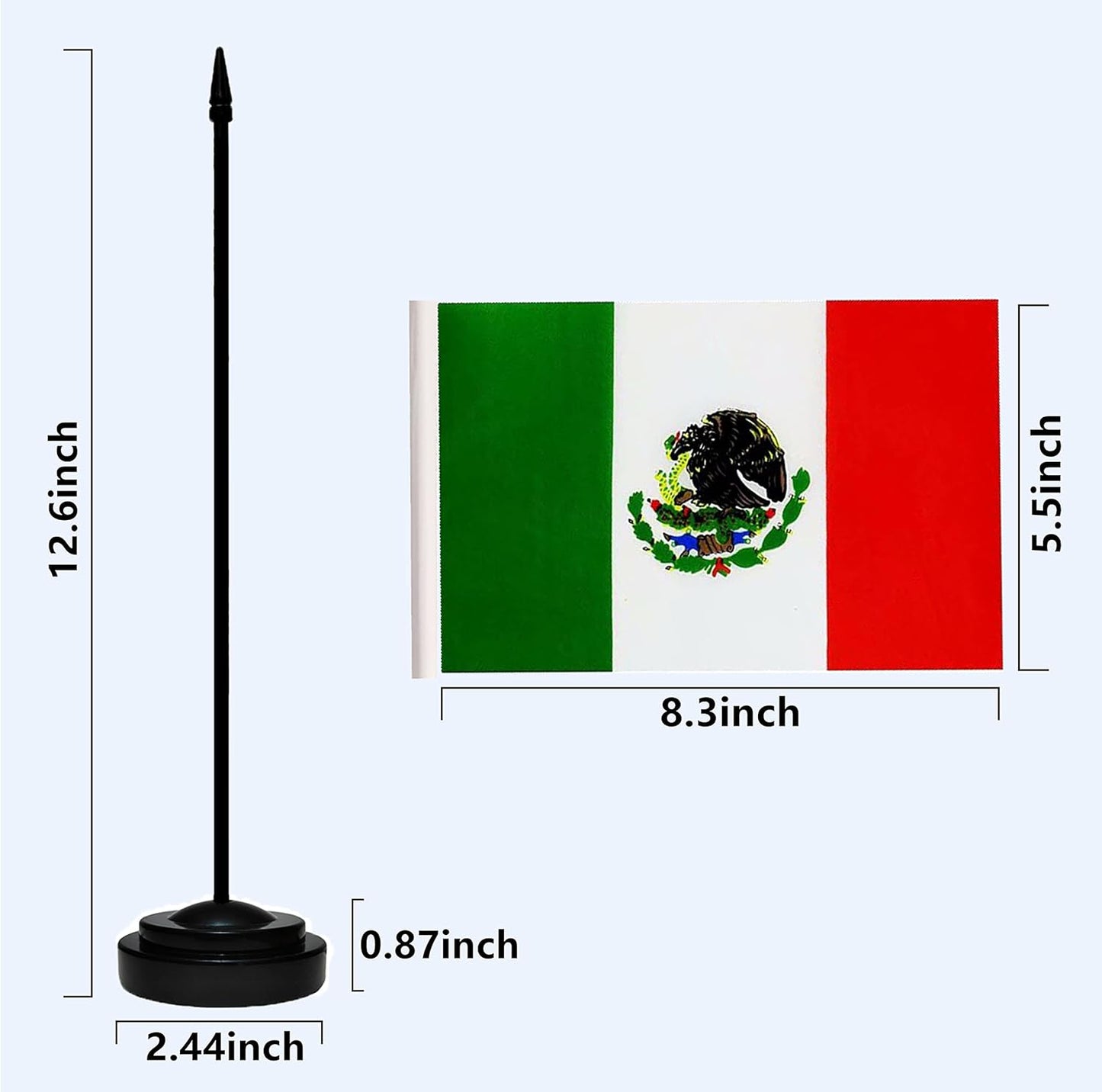 Mexico Mexican Deluxe Desk Flag Set Small Mini Miniature Mexico Mexican Table Desktop Flags With Solid Pole, Black Base and Spear Top(2 Pack)