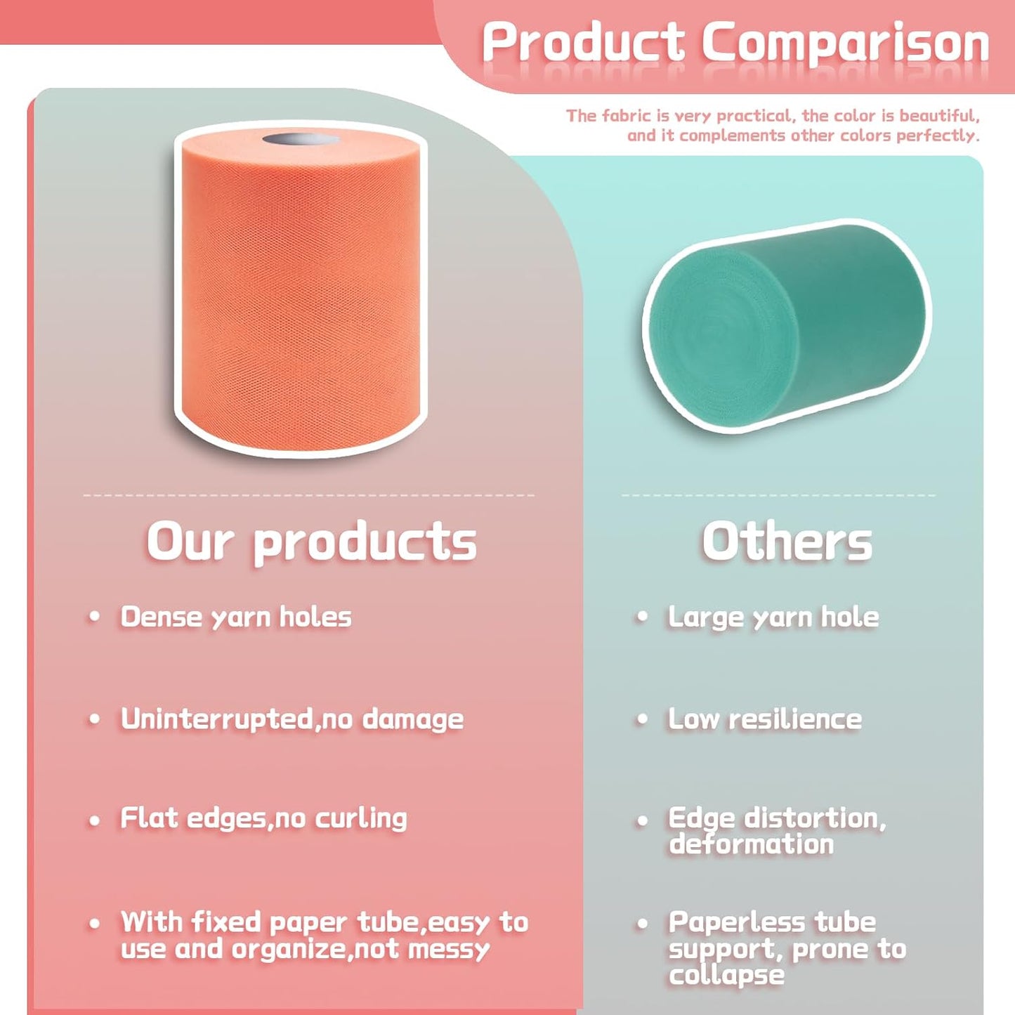 6" x 200 Yards Peach Tulle Fabric Rolls, Peach Spool Tulle Ribbon for DIY Tutu Skirt Wedding Decoration Baby Shower Birthday Party Backdrop Christmas Gift Wrapping Bow Craft Supplies