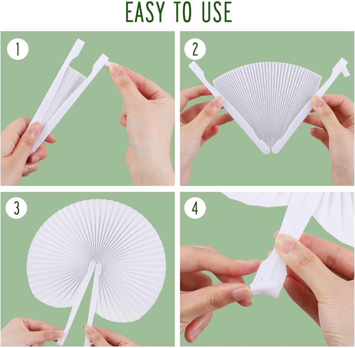 MCEAST 160 Pack Folding Wedding Paper Fans White Handheld Folding Fan Round Shaped Wedding Fans with Plastic Handle for Wedding Birthday Party Favors Supplies Home Decoration (Round)