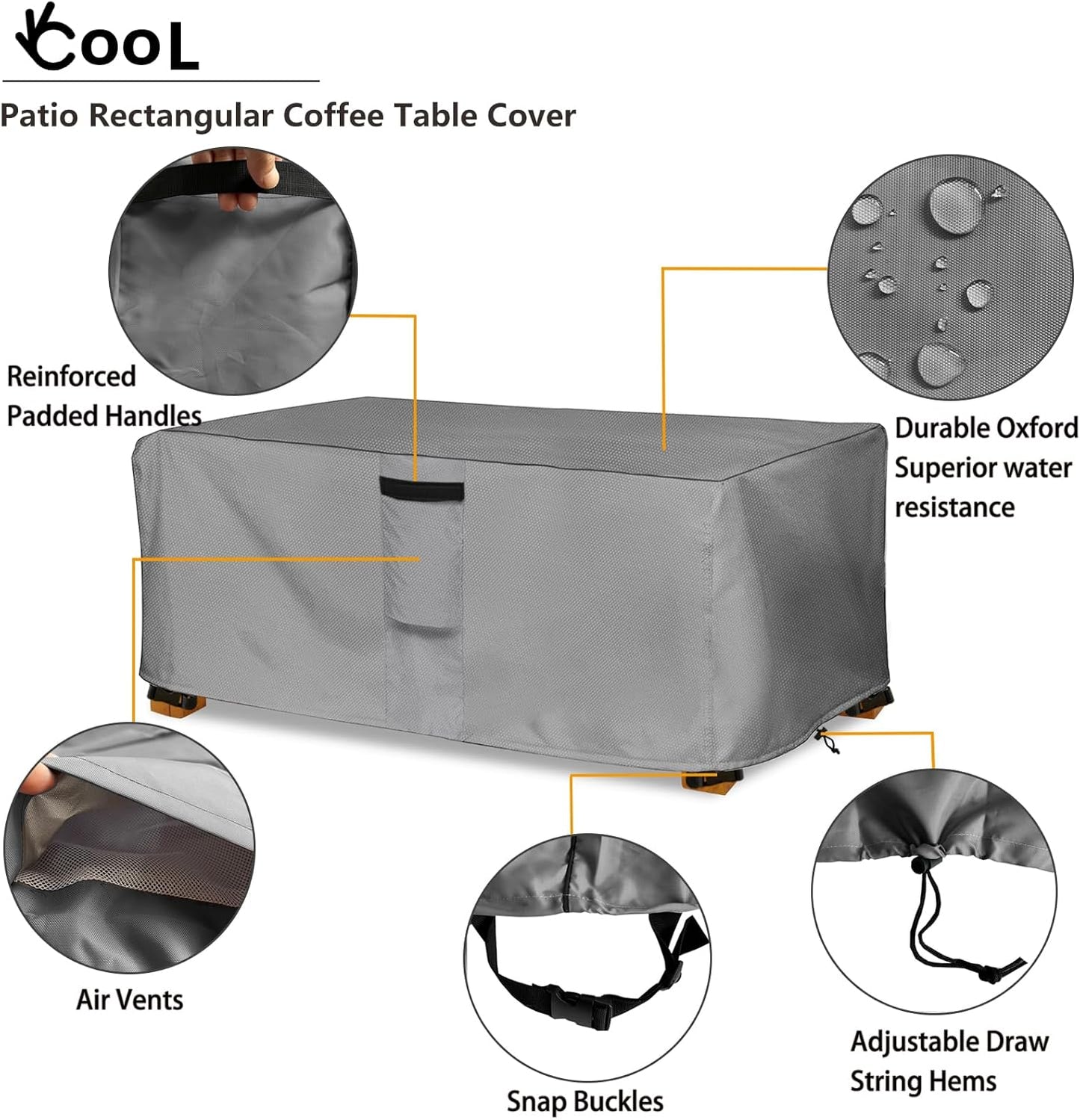 Outdoor Coffee Table Cover,Waterproof Rectangular Patio Small Side Table Cover,48 x 28 x 16 inch, Outdoor Table Covers Waterproof Rectangle,Grey