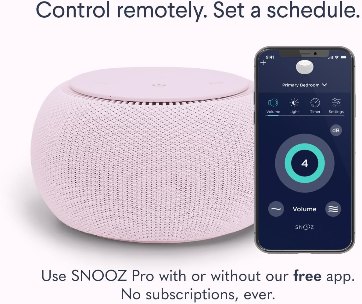 SNOOZ Pro - Smart White Noise Machine & Travel Case - Real Fan Inside, Non-Looping White Noise, Adjustable Tone & Volume - App-Based Remote Control & Sleep Timer - Blush