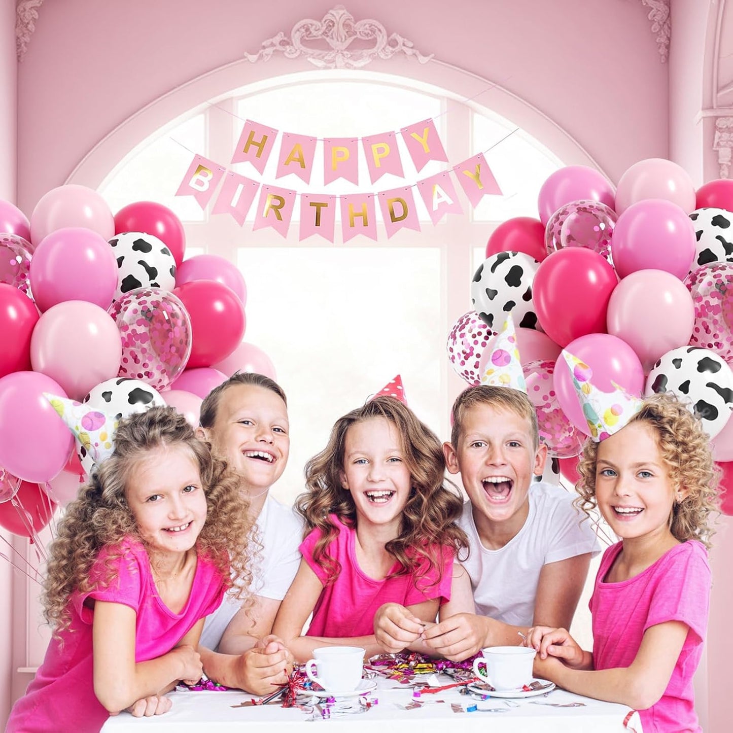 60pcs Cowgirl Balloons, Hot Pink Light Pink Confetti Cow Print Latex Balloons for Farm Cowgirl Bridal Shower Bachelorette Birthday Party Decorations