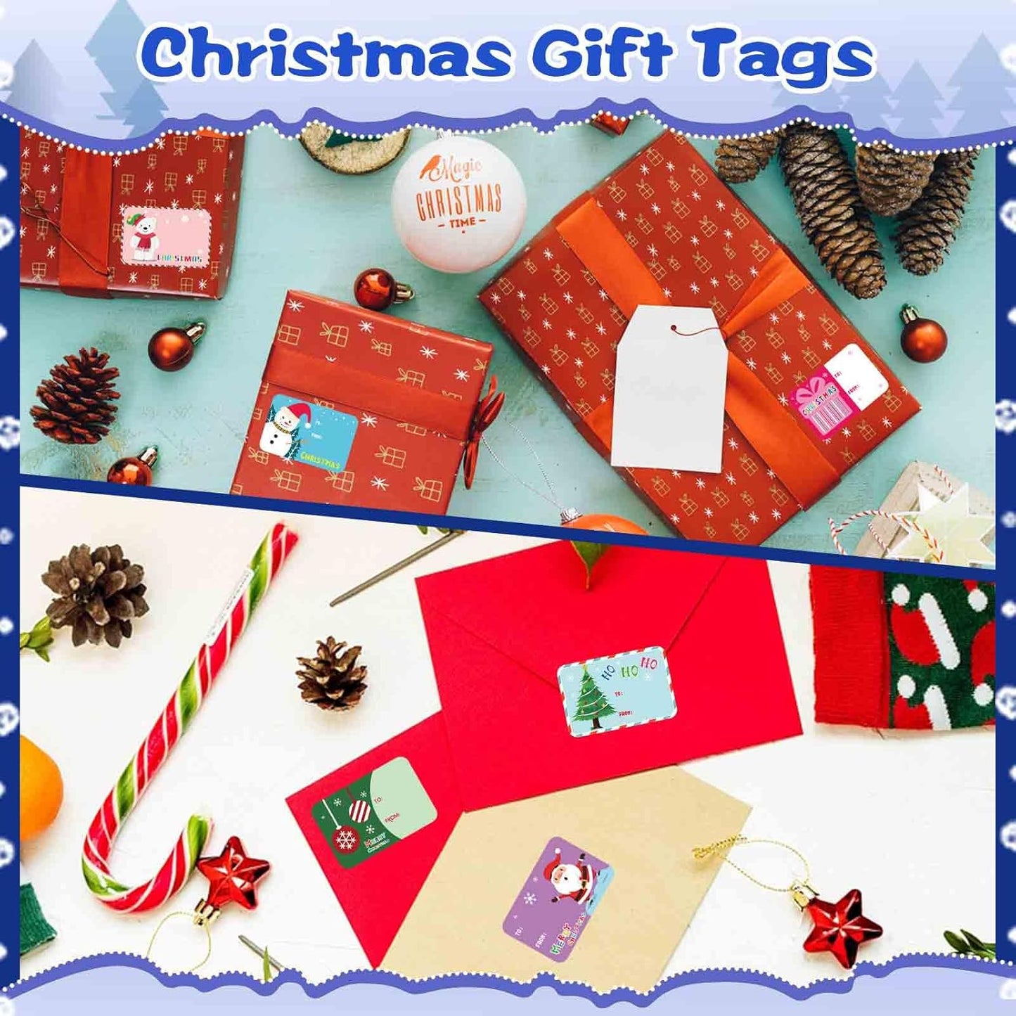 300PCS Christmas Name Tags Stickers, Self-Adhesive Christmas Gift Tags Stickers for Gifts Wrappings Christmas Gift Labels Stickers for Presents Boxes Bags Envelopes Holiday Decoration