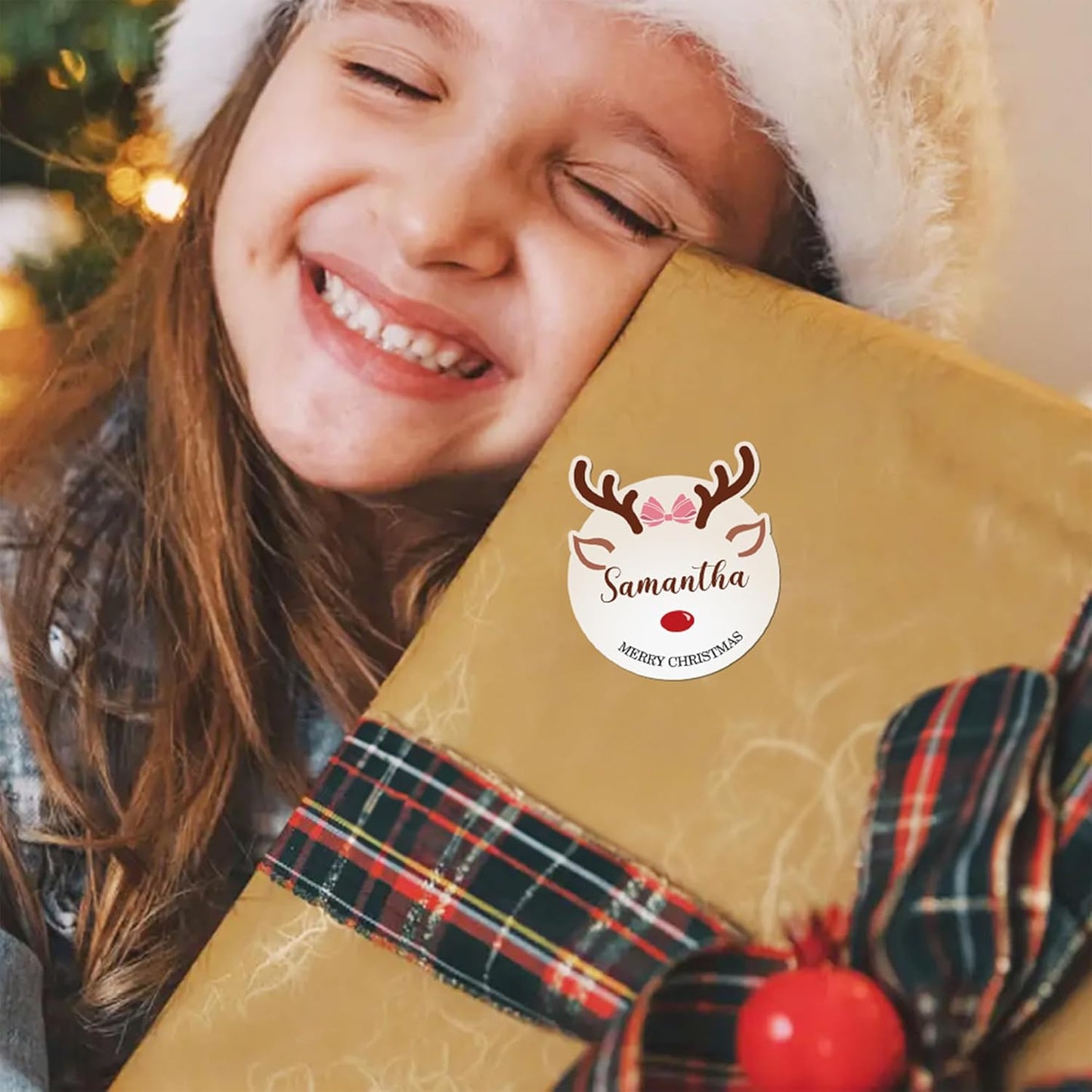 30pcs Personalized Christmas Stickers with Name, Custom Reindeer Waterproof Christmas Gift Tags for Gift Box Holiday Decorations, Stockings, Party Favors, 3"