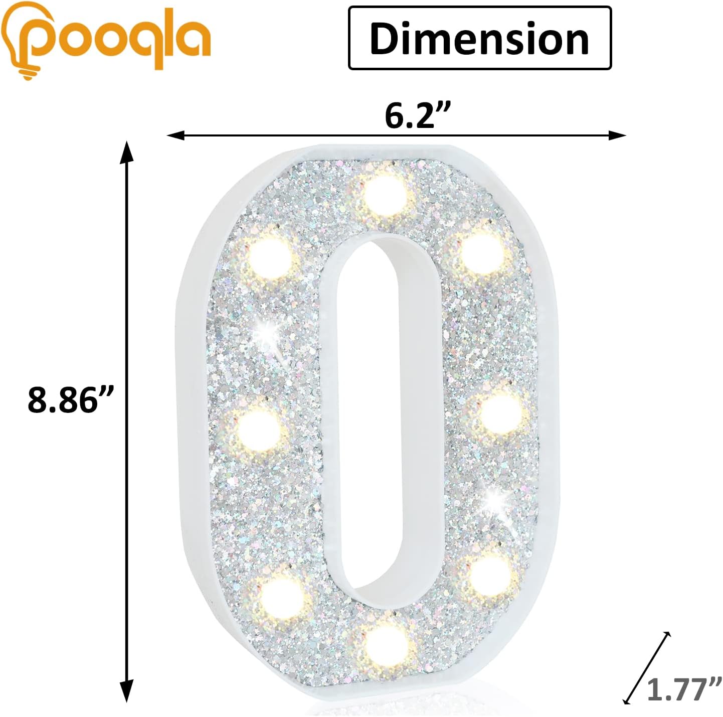 Pooqla Light Up Letters, LED Marquee Letters for Silver Birthday Decorations, Battery Powered Night Light Teenager Girl Room Decor, Gift for Girls Boys Wedding Bedroom Christmas Party Decor, Letter O