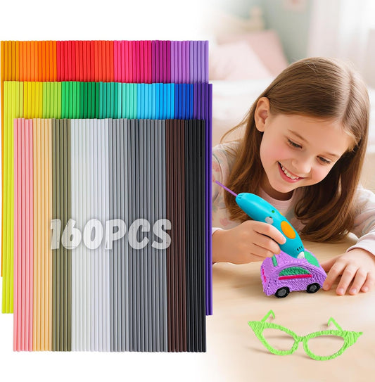 Biubee 32 Colors 3D Pen Filament Refills Compatible with 3Doodler Start+ Only - Safe & Low Temperature PCL, 2.5mm 3D Printer Doodler Pen Refill Packs for Kids Birthday Christmas Gift, 160pcs