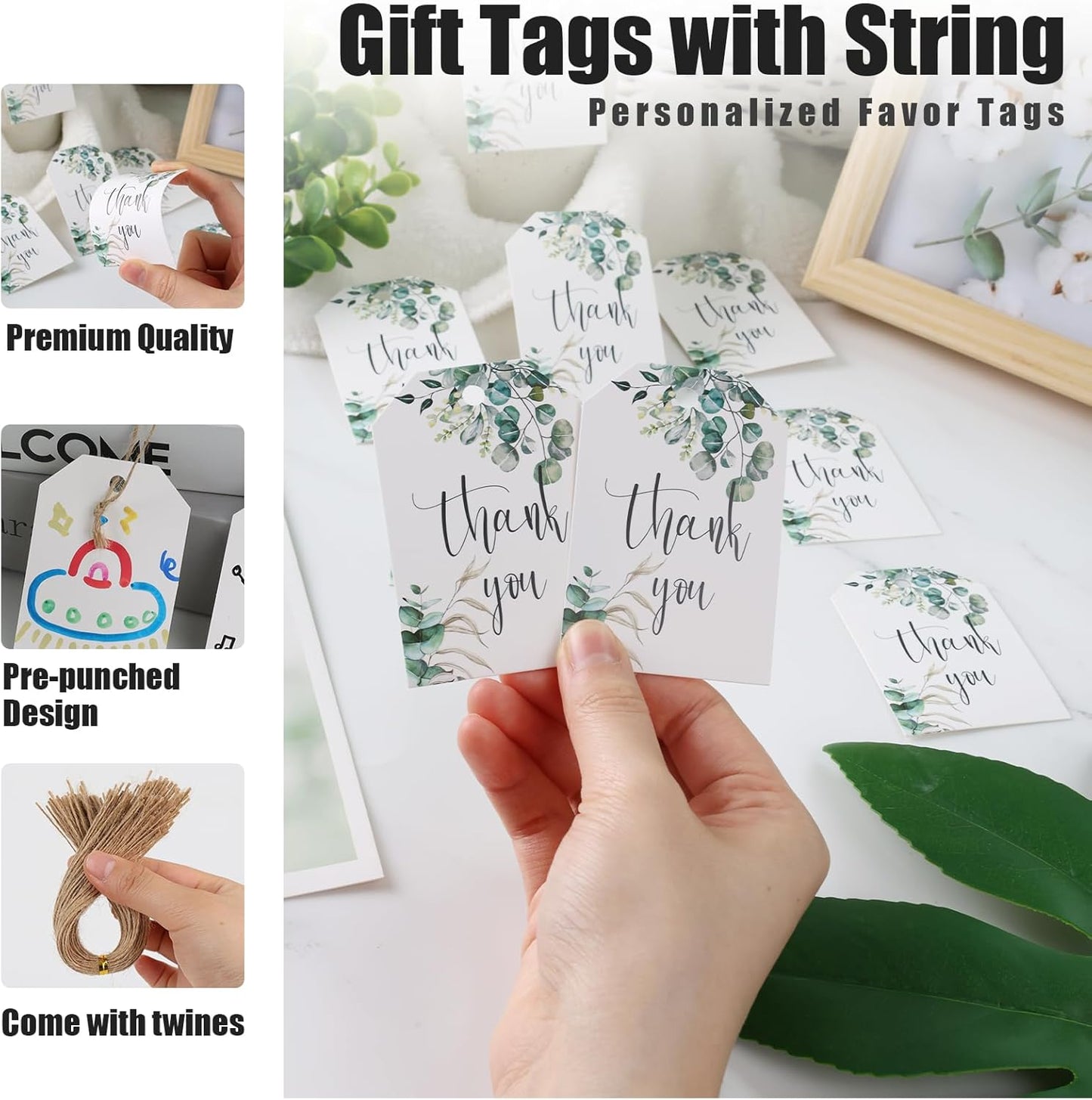 SallyFashion 75PCS Thank You Gift Tags 2x3 inch Kraft Paper Tags with String Attached for Wedding Birthdays Party Gift Baby Shower Bridal Shower