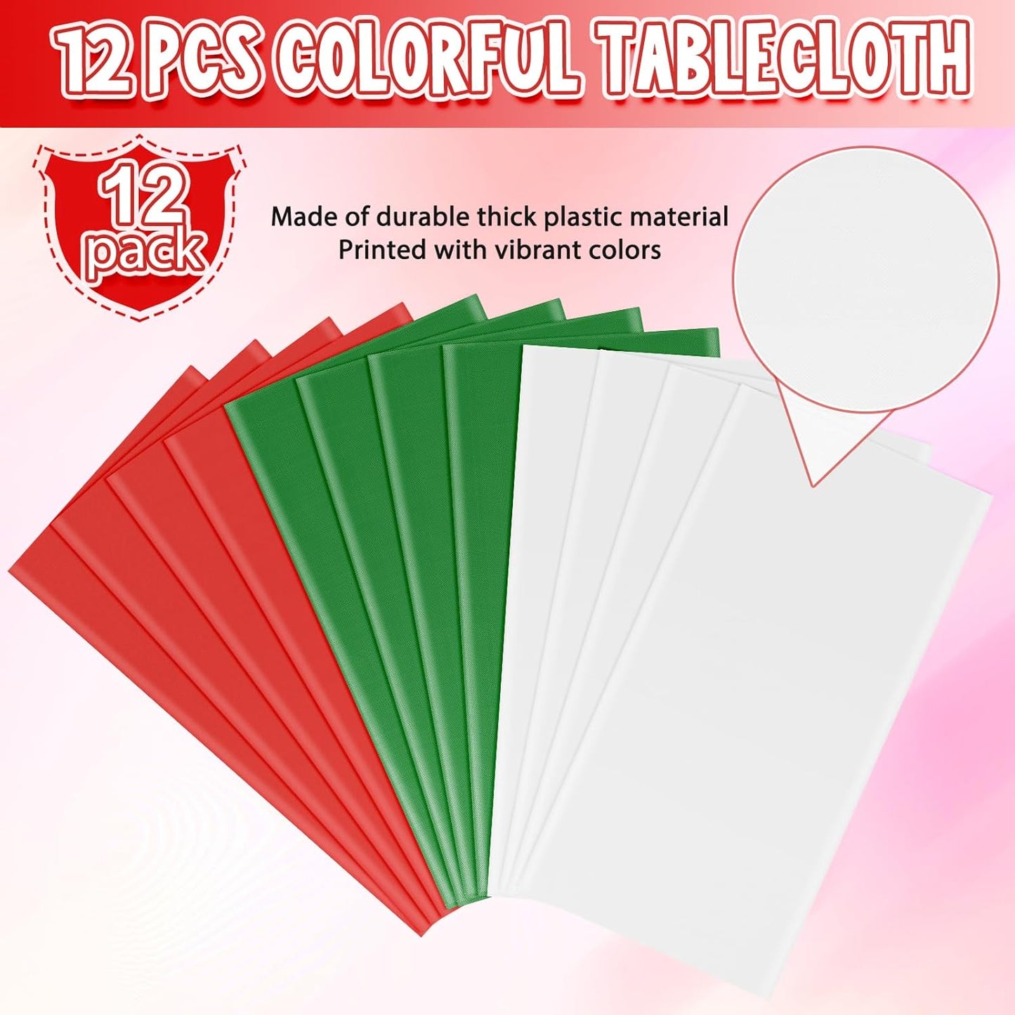 MASHAN 12 Pack Christmas Tablecloth Bulk, Red White Green Disposable Tablecloths, Rectangle Italy Theme Table Covers for Christmas Family Gathering Dining and Italian Party Decoration,54 x 108 Inch